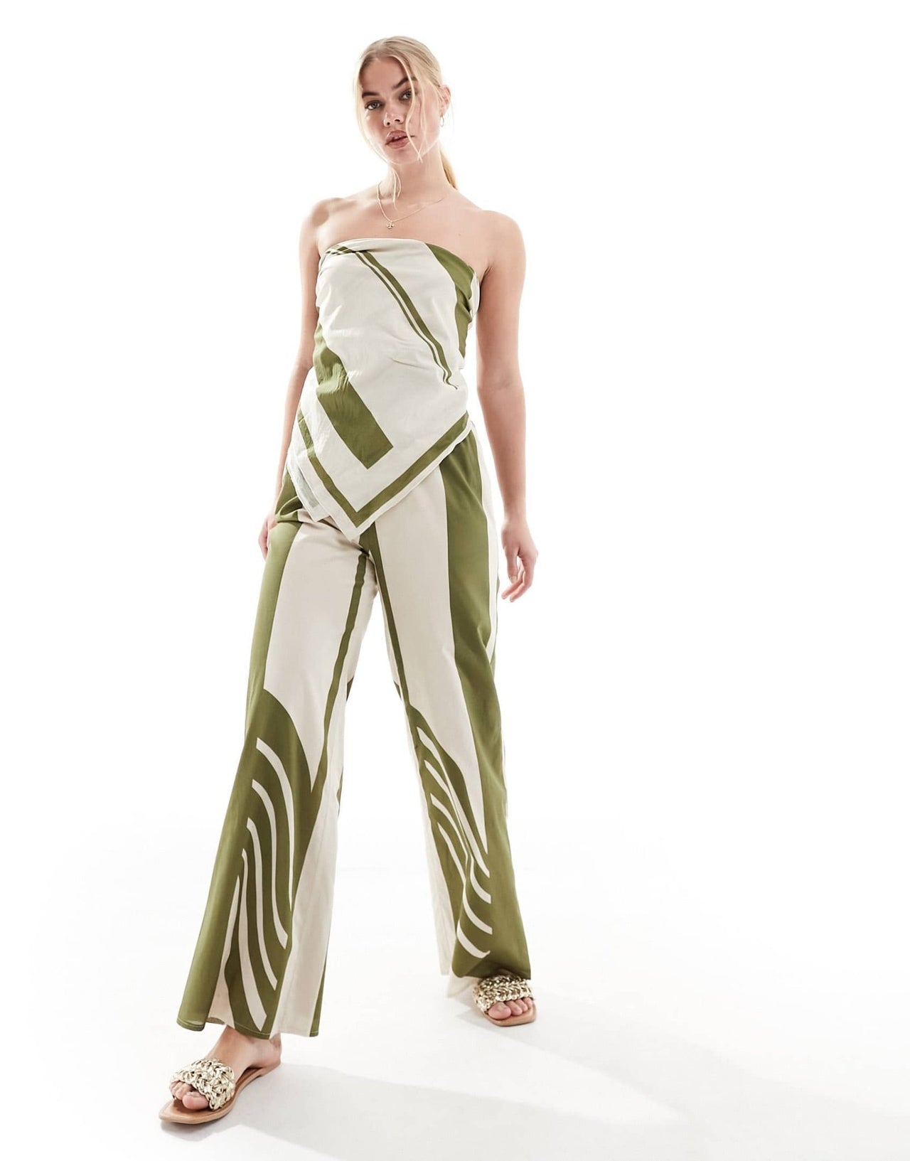 SNDYS contrast stripe wide leg trouser co-ord in green and white - ASOS Sample Sale