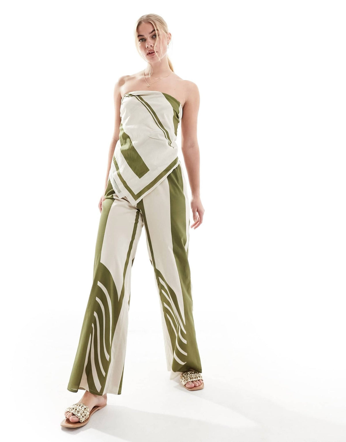 SNDYS contrast stripe wide leg trouser co-ord in green and white - ASOS Sample Sale