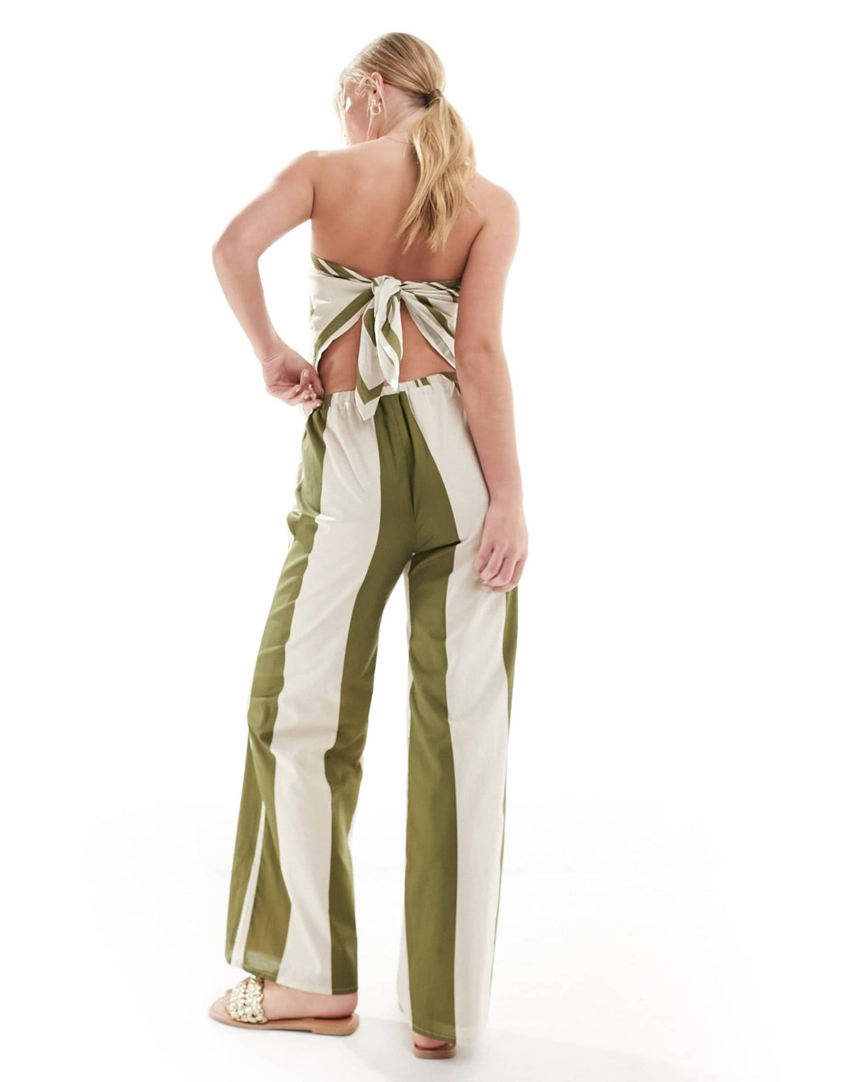 SNDYS contrast stripe wide leg trouser co-ord in green and white - ASOS Sample Sale