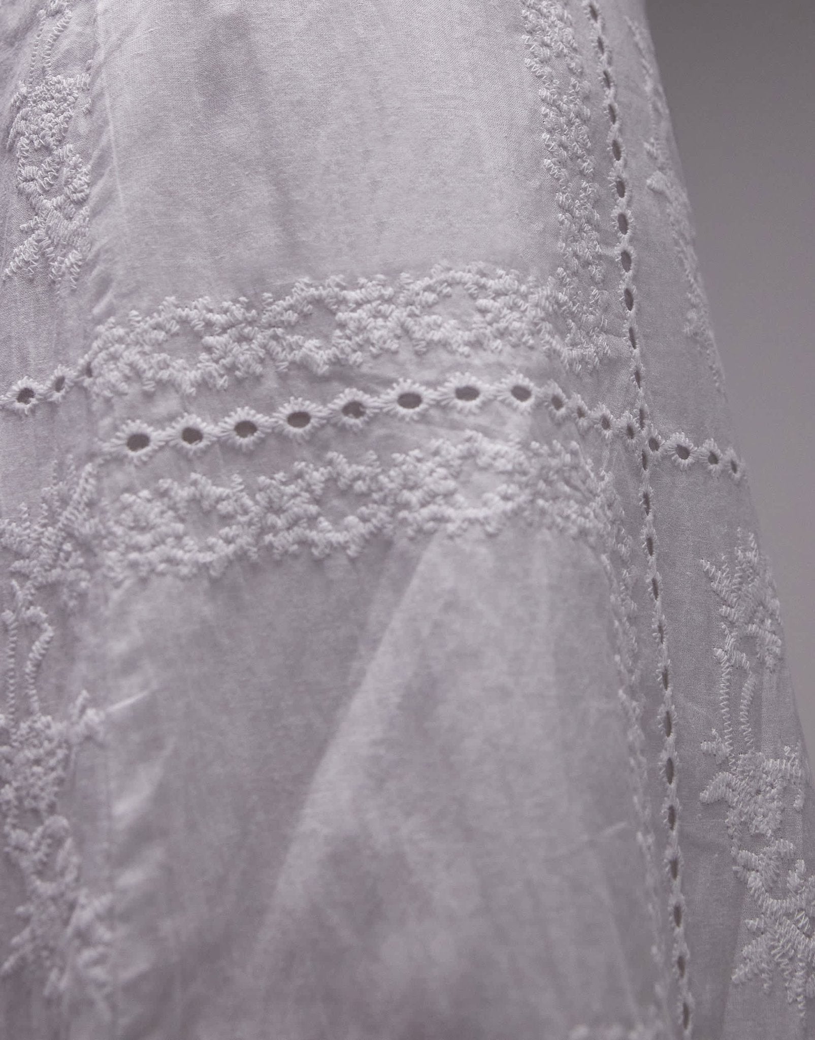 SNDYS cotton embroidered drape detail midaxi skirt co - ord in white - ASOS Sample Sale