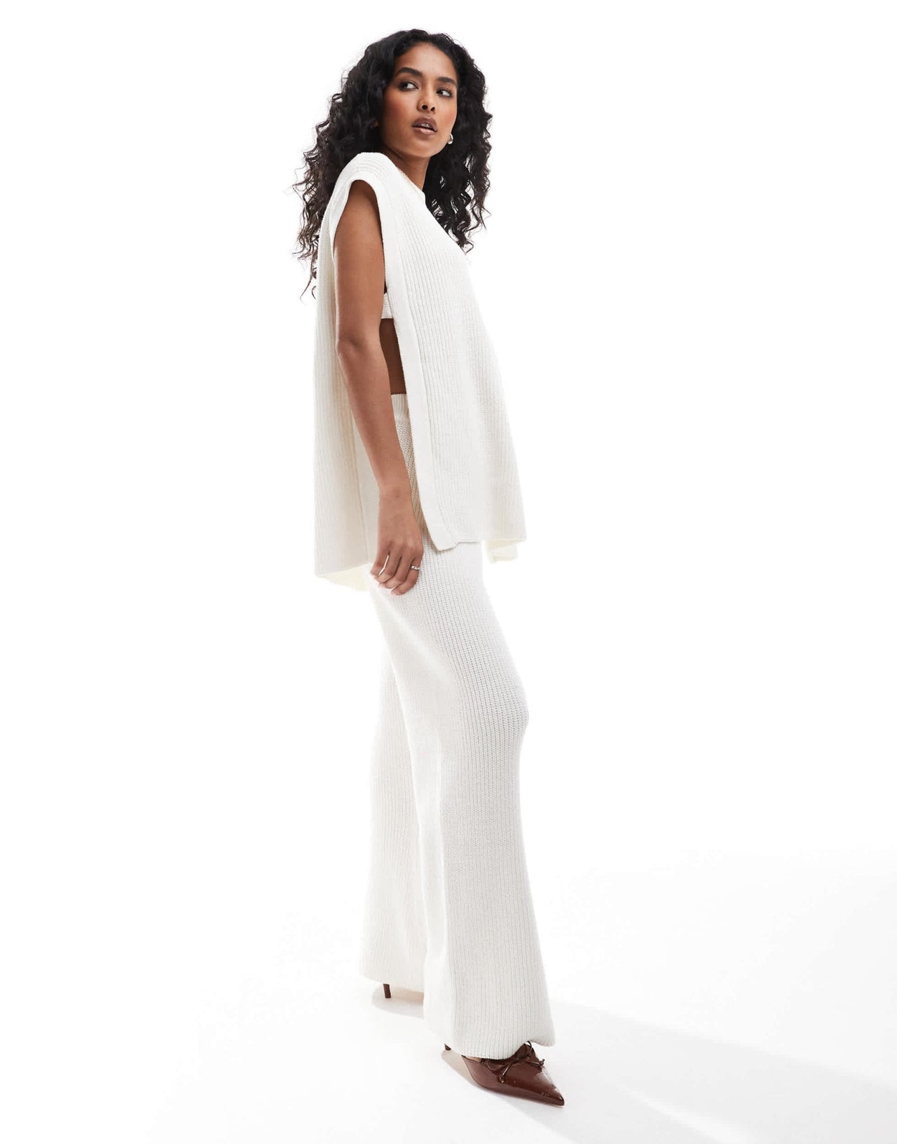 SNDYS cotton knitted wide leg trousers co - ord in white - ASOS Sample Sale