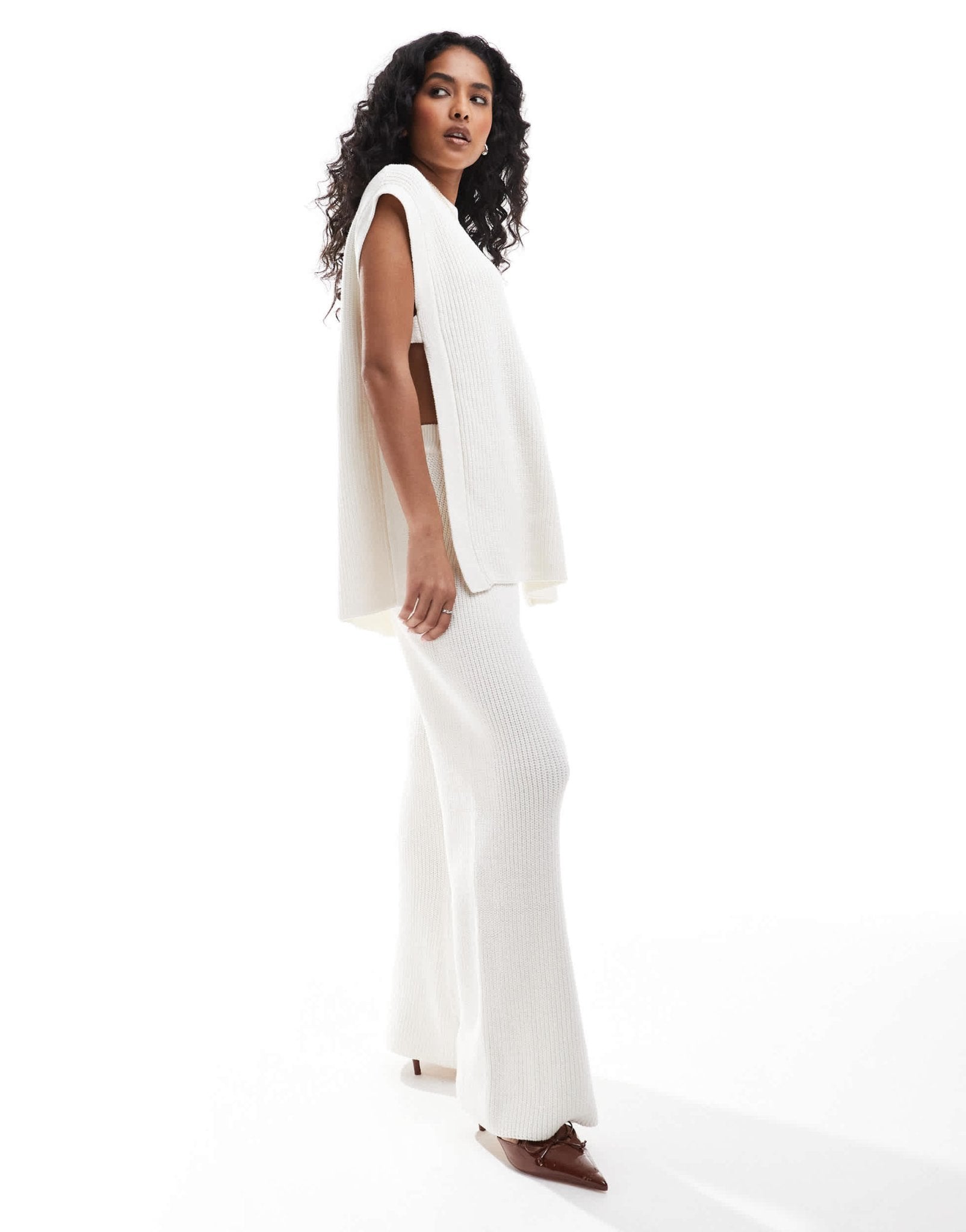SNDYS cotton knitted wide leg trousers co - ord in white - ASOS Sample Sale