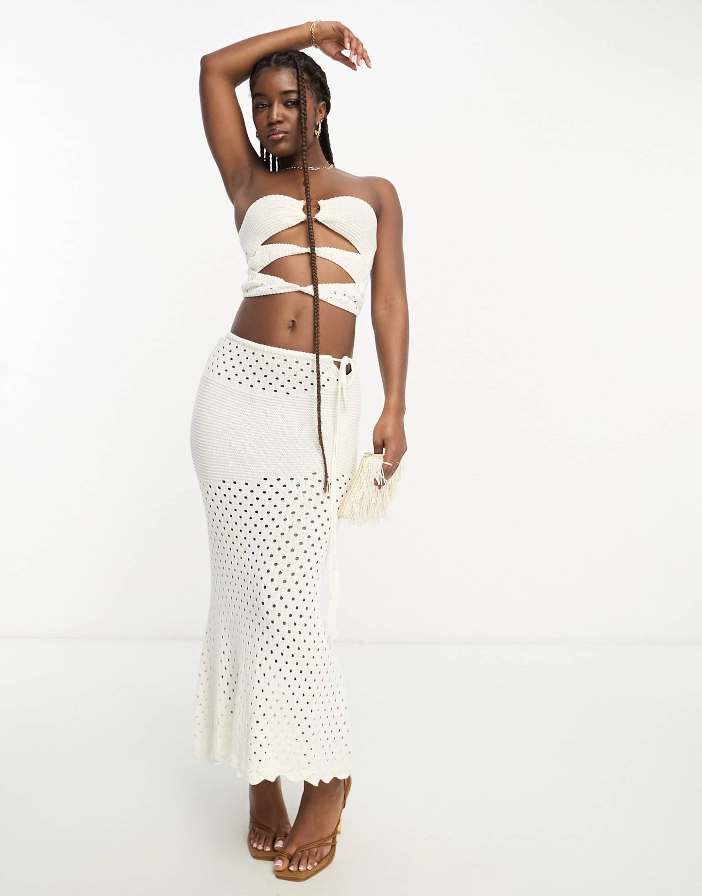 SNDYS crochet bandeau ring detail top co - ord in white - ASOS Sample Sale