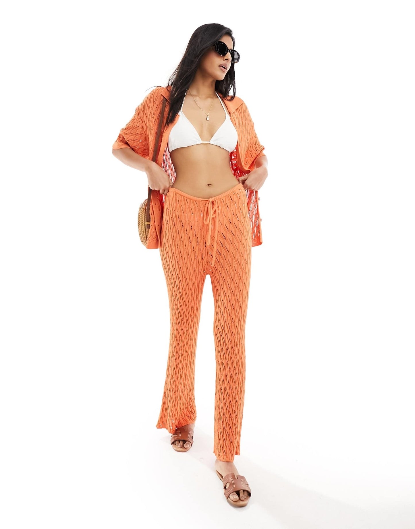 SNDYS crochet flared trouser co - ord in orange - ASOS Sample Sale
