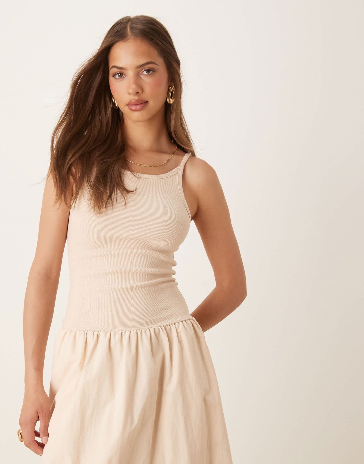 SNDYS drop waist cami maxi dress in cream - ASOS Sample Sale