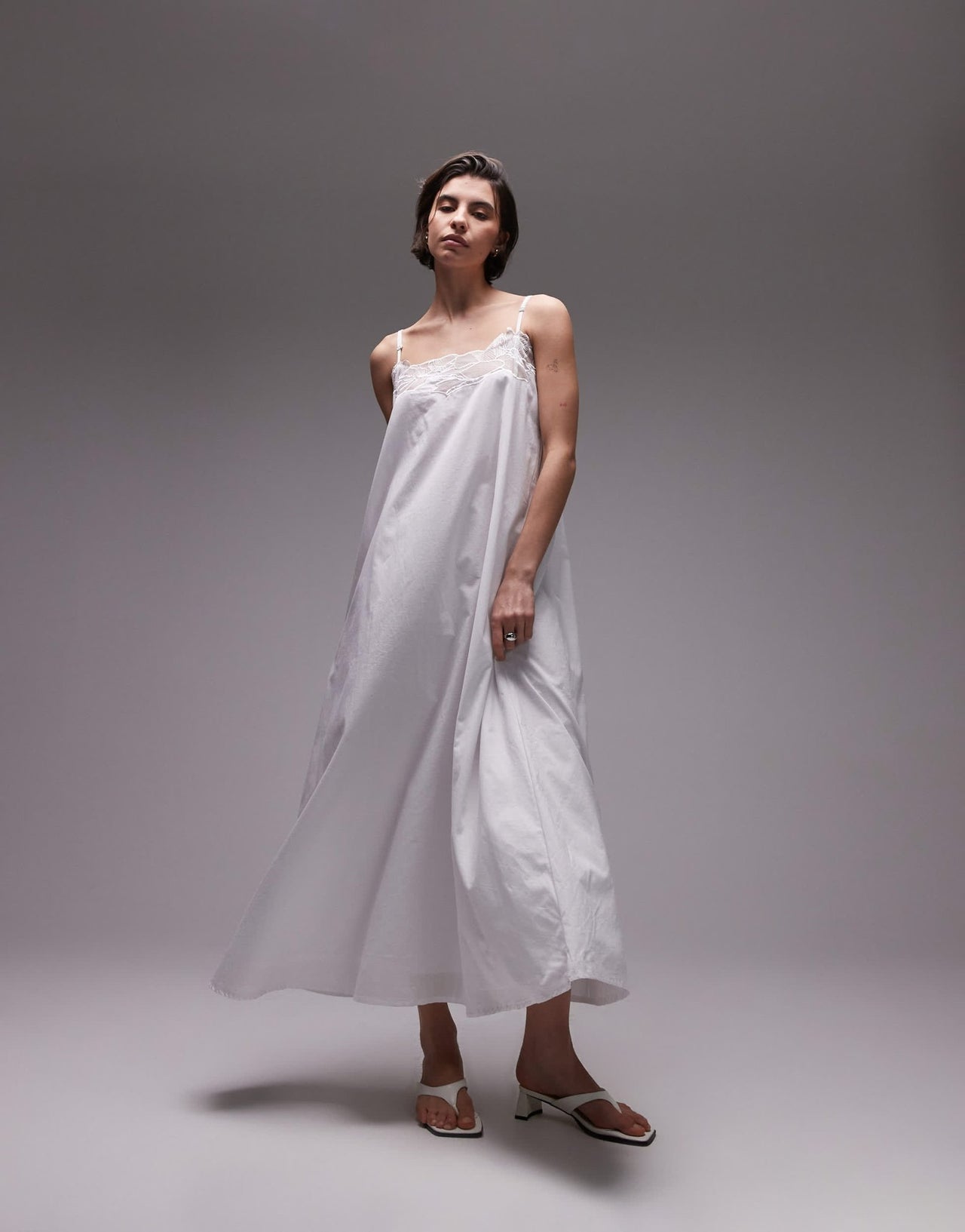 SNDYS flower lace trim cami trapeze maxi dress in white - ASOS Sample Sale