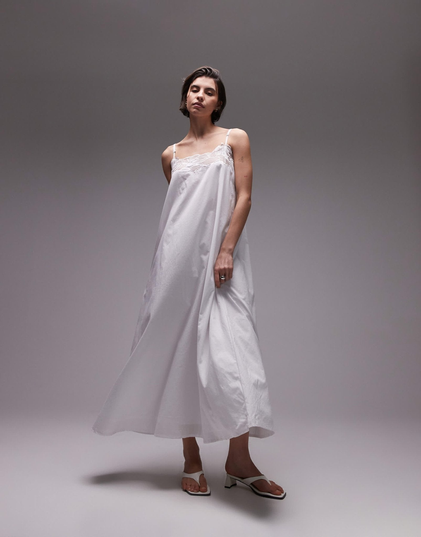 SNDYS flower lace trim cami trapeze maxi dress in white - ASOS Sample Sale