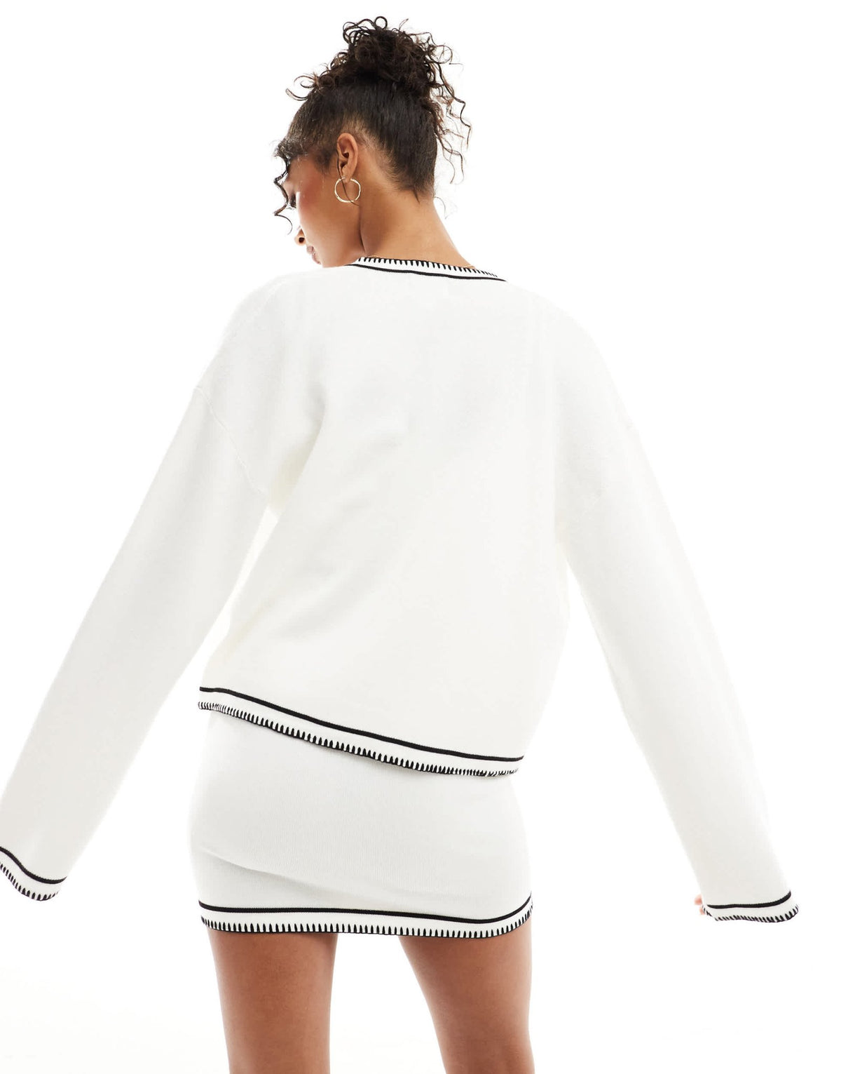 SNDYS knit cardigan co-ord in white with black stitch - ASOS Sample Sale
