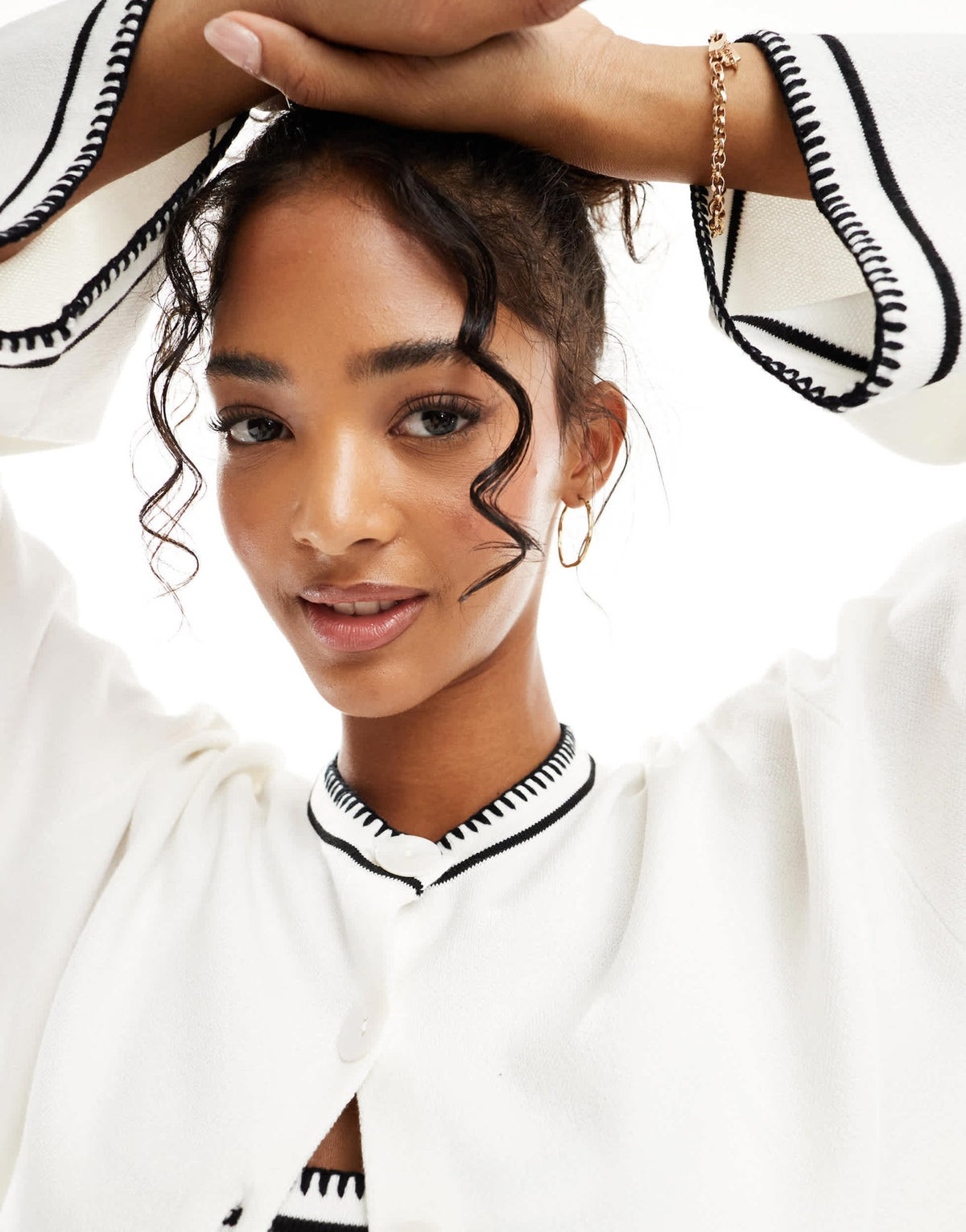 SNDYS knit cardigan co-ord in white with black stitch - ASOS Sample Sale