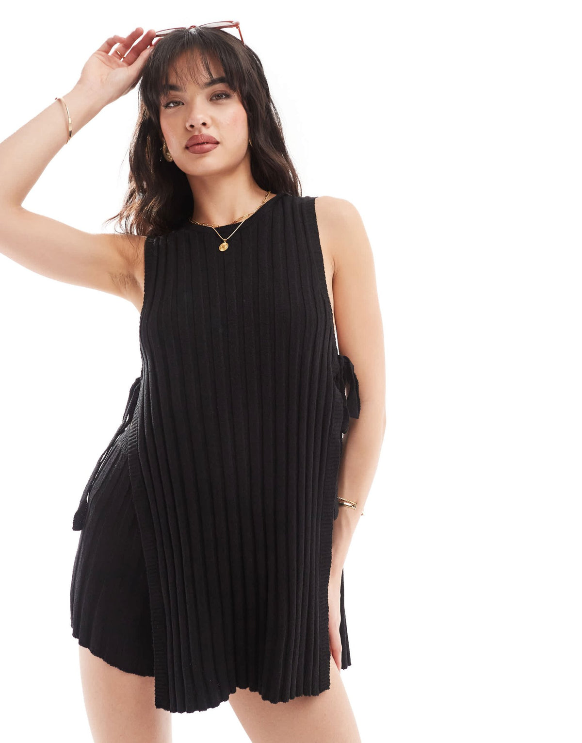 SNDYS knit rib open tie side sleeveless top co-ord in black - ASOS Sample Sale