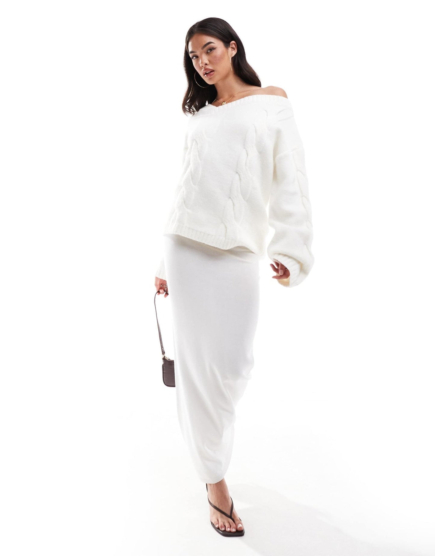 SNDYS knitted maxi skirt co - ord in cream - ASOS Sample Sale
