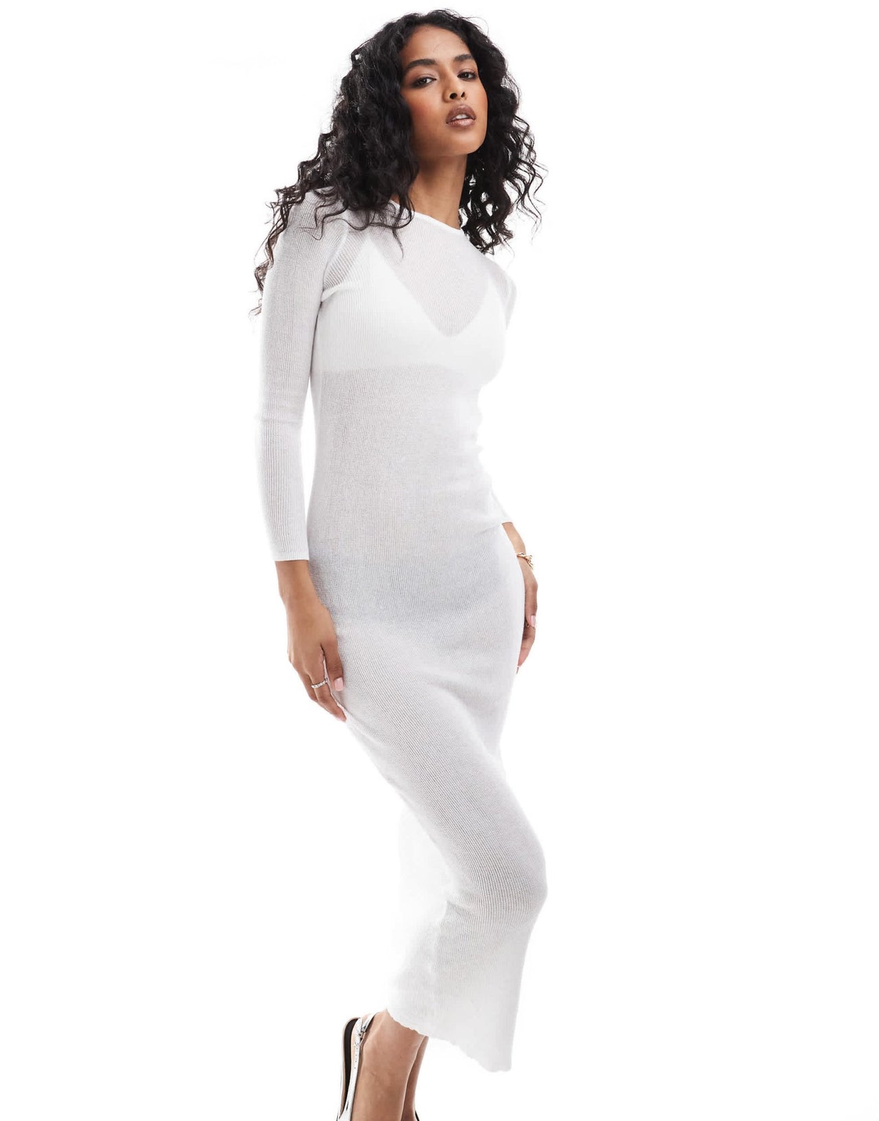 SNDYS lightweight knitted long sleeve maxi dress in white - ASOS Sample Sale