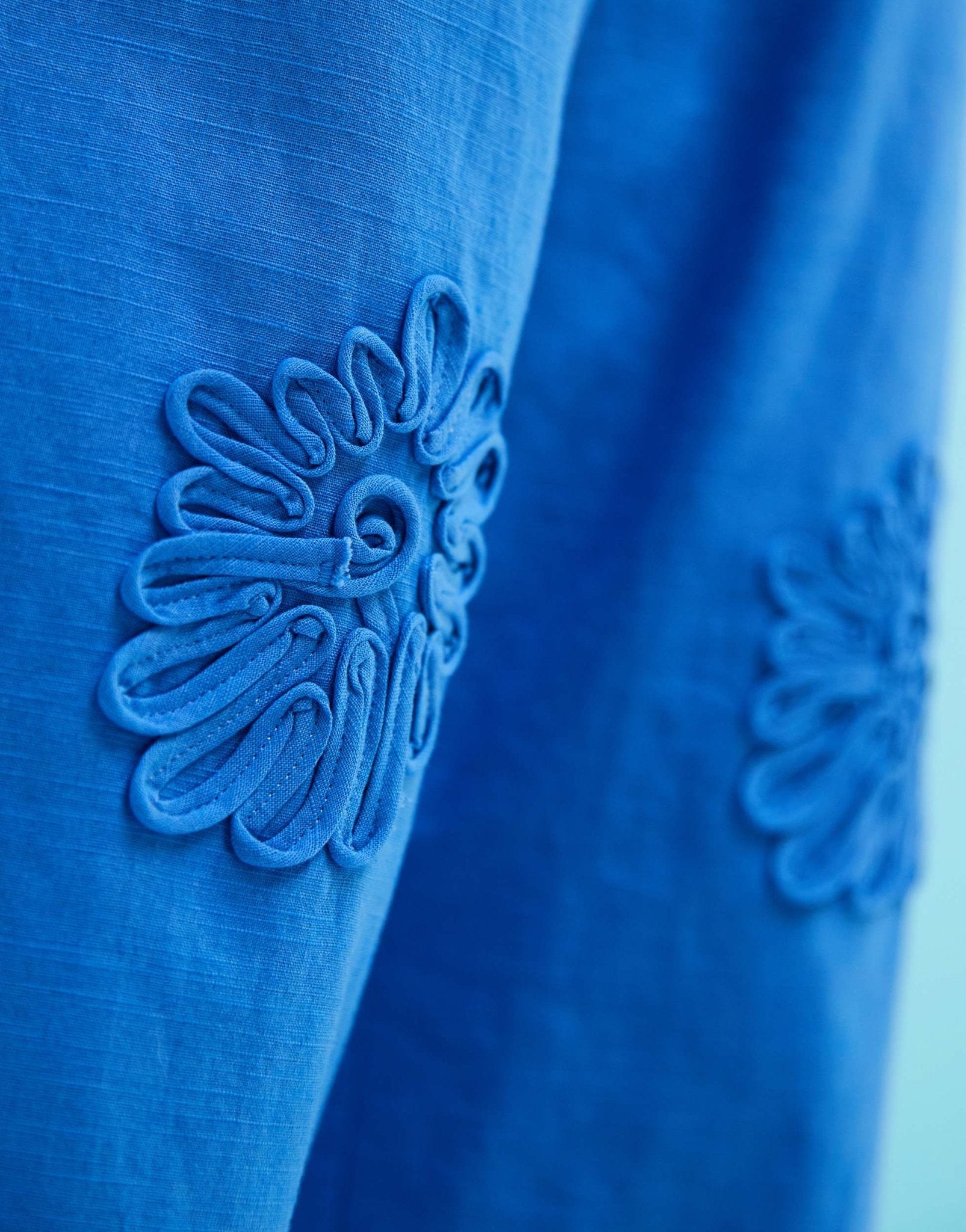 SNDYS linen blend poplin flower applique wide leg trousers in bright blue - ASOS Sample Sale