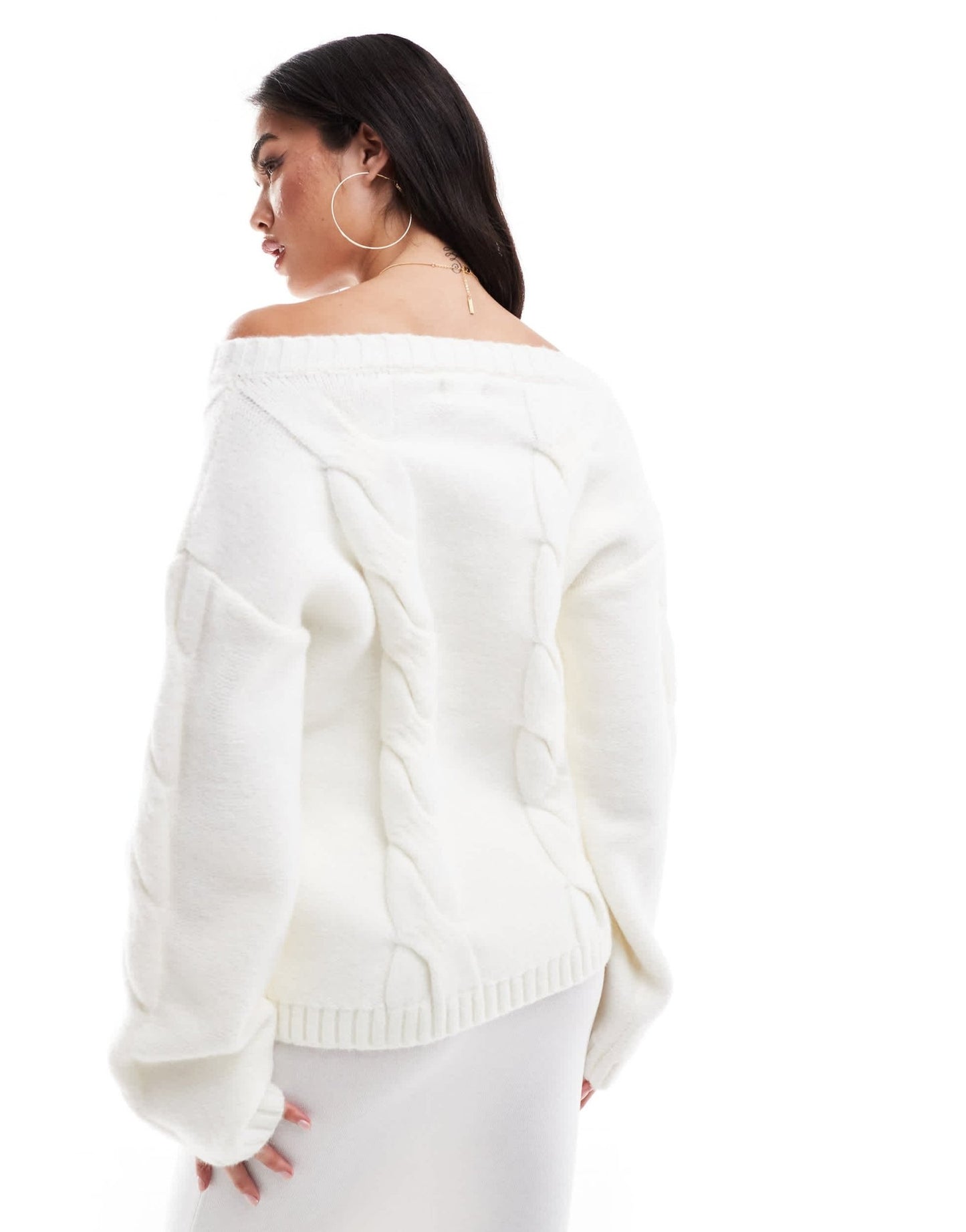 SNDYS premium asymmetric v neck cable knit jumper co - ord in cream - ASOS Sample Sale