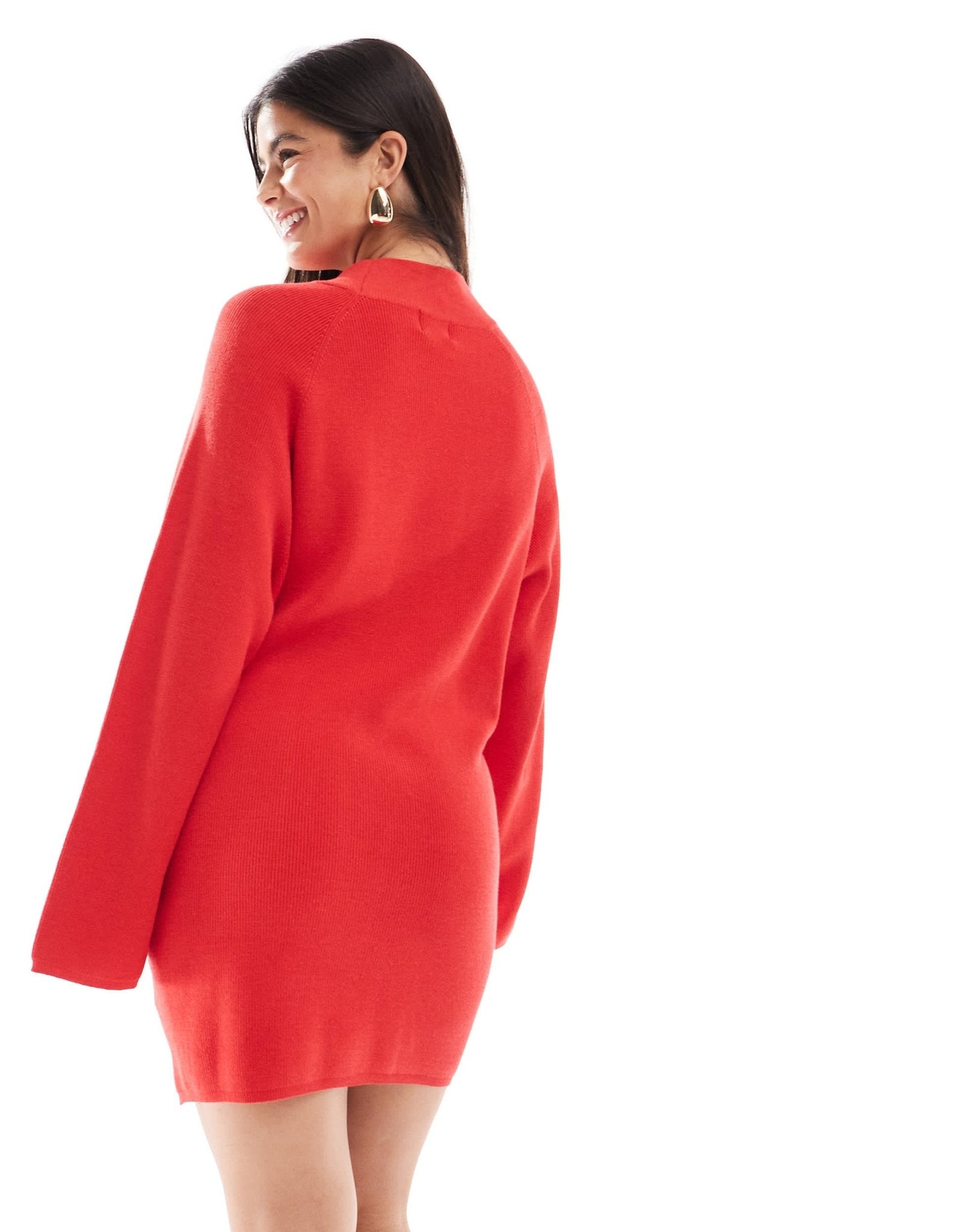 SNDYS premium knitted knot front drape detail mini jumper dress in red - ASOS Sample Sale