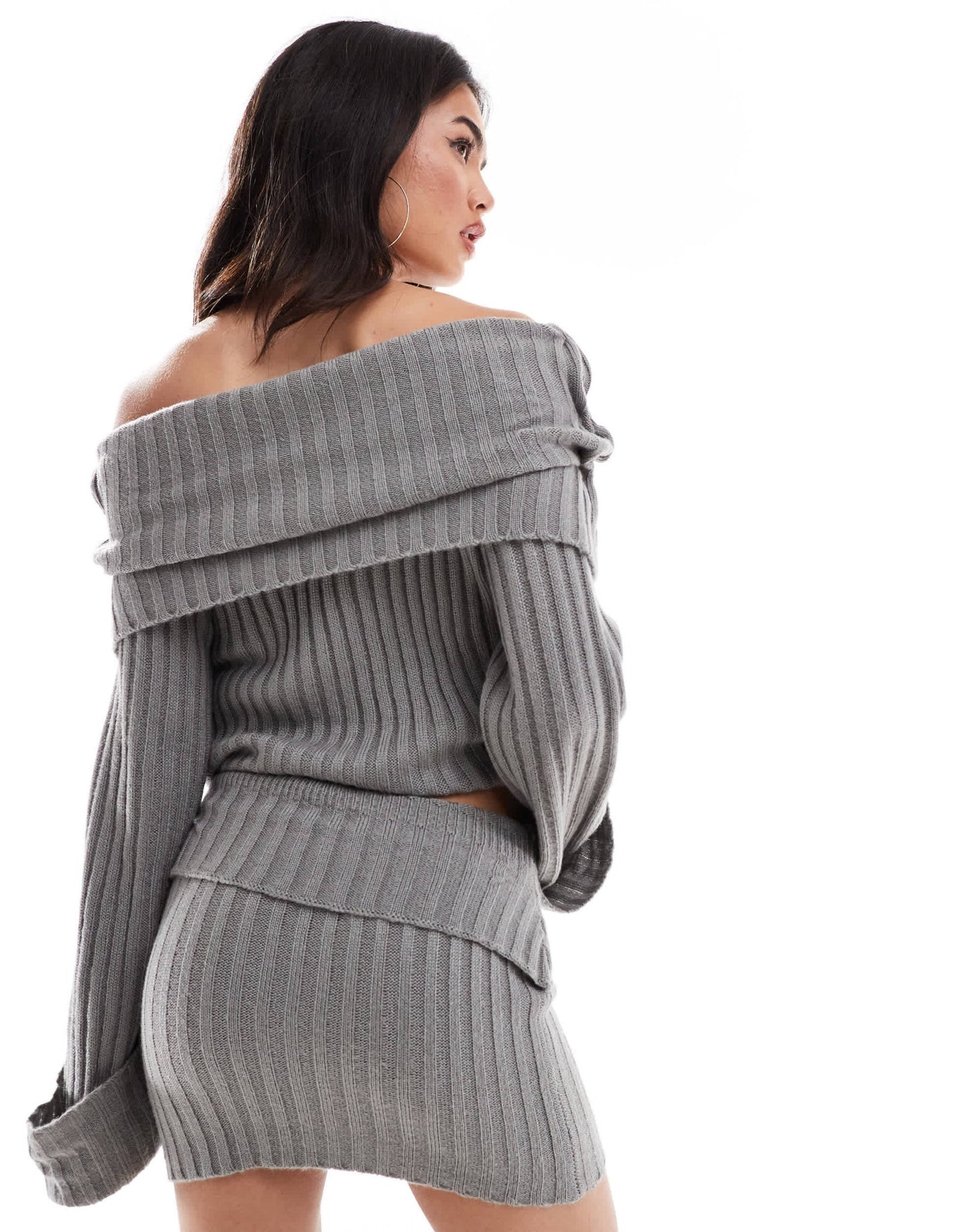 SNDYS ribbed knit folded waist mini skirt co - ord in grey - ASOS Sample Sale