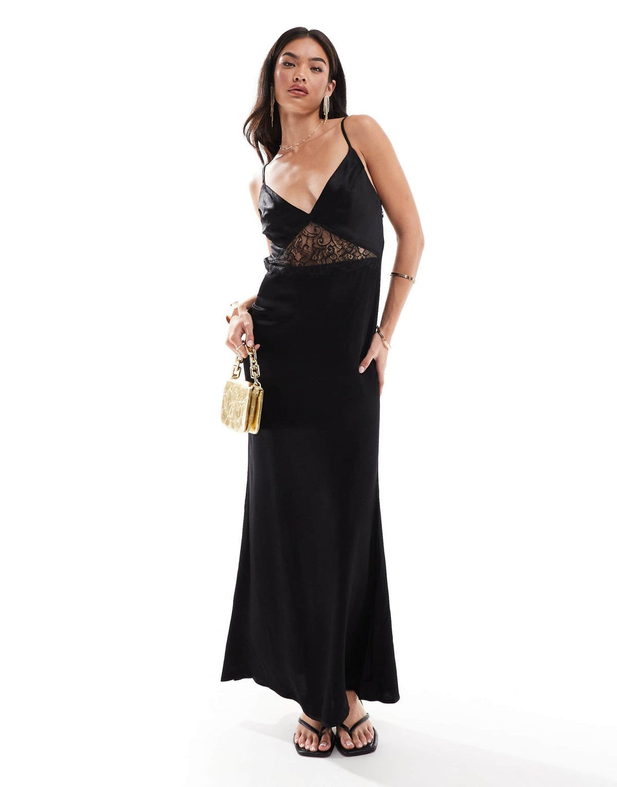 SNDYS satin cami lace insert backless maxi dress in black - ASOS Sample Sale