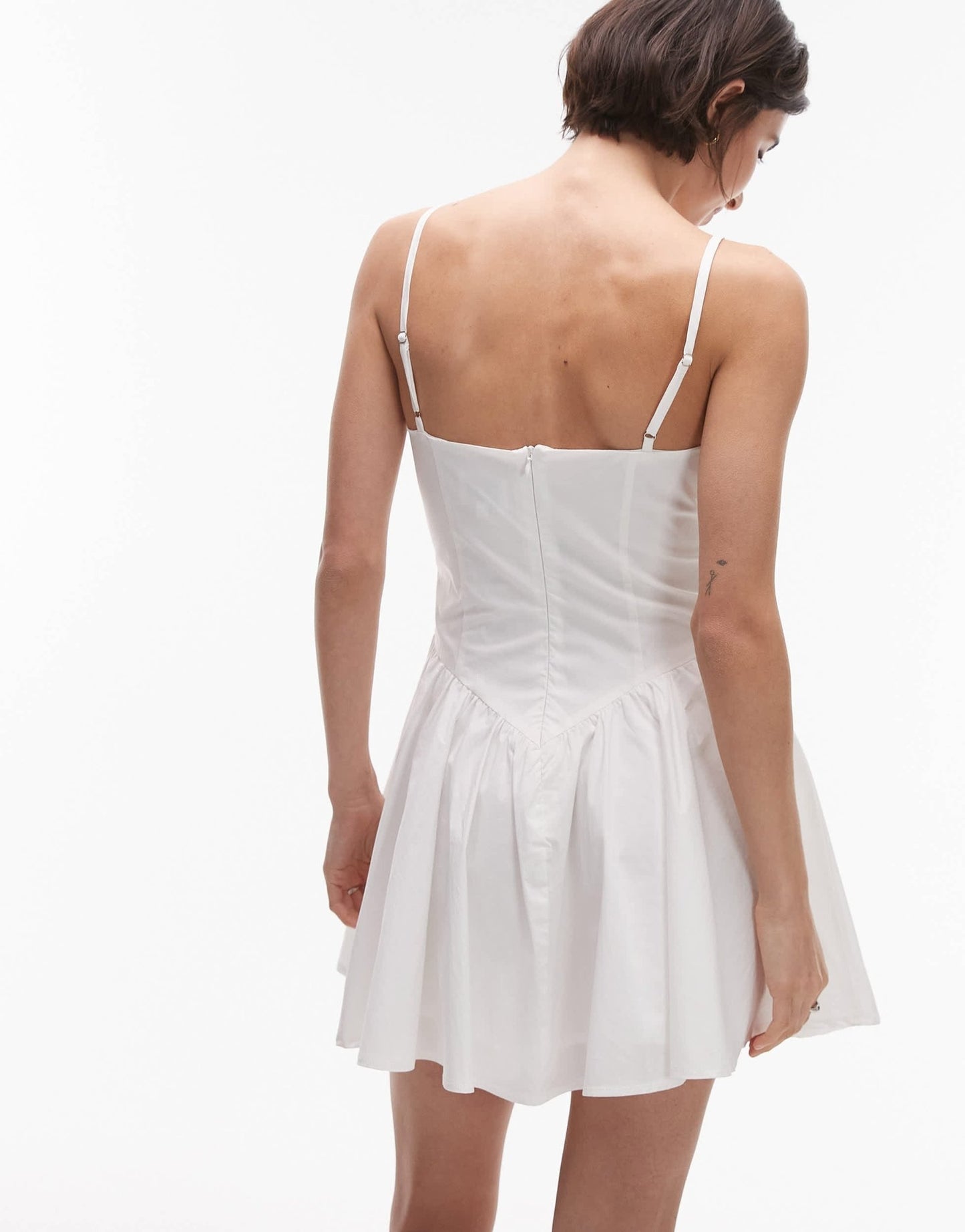 SNDYS strappy poplin drape mesh bust sweetheart neck mini dress in white - ASOS Sample Sale