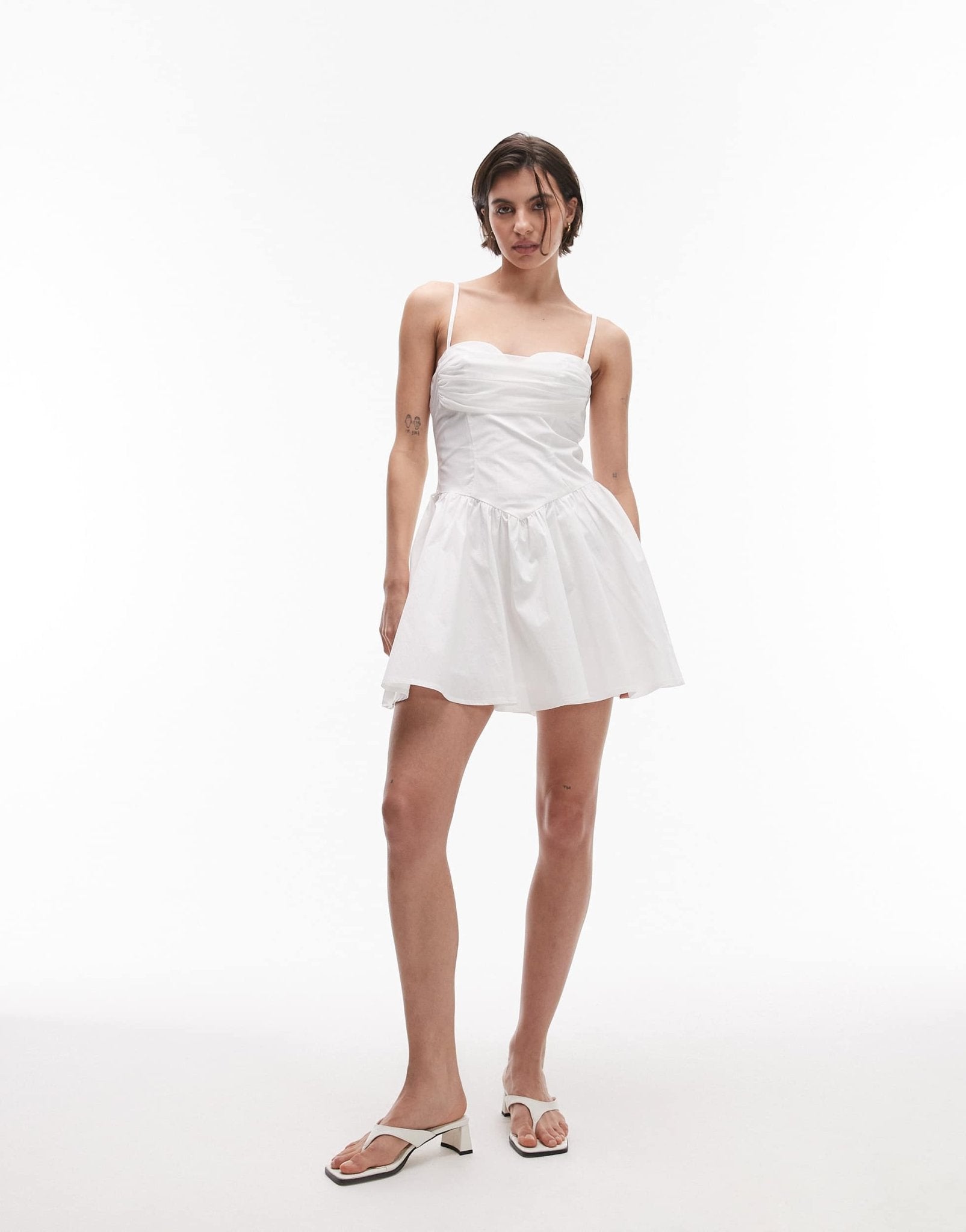 SNDYS strappy poplin drape mesh bust sweetheart neck mini dress in white - ASOS Sample Sale