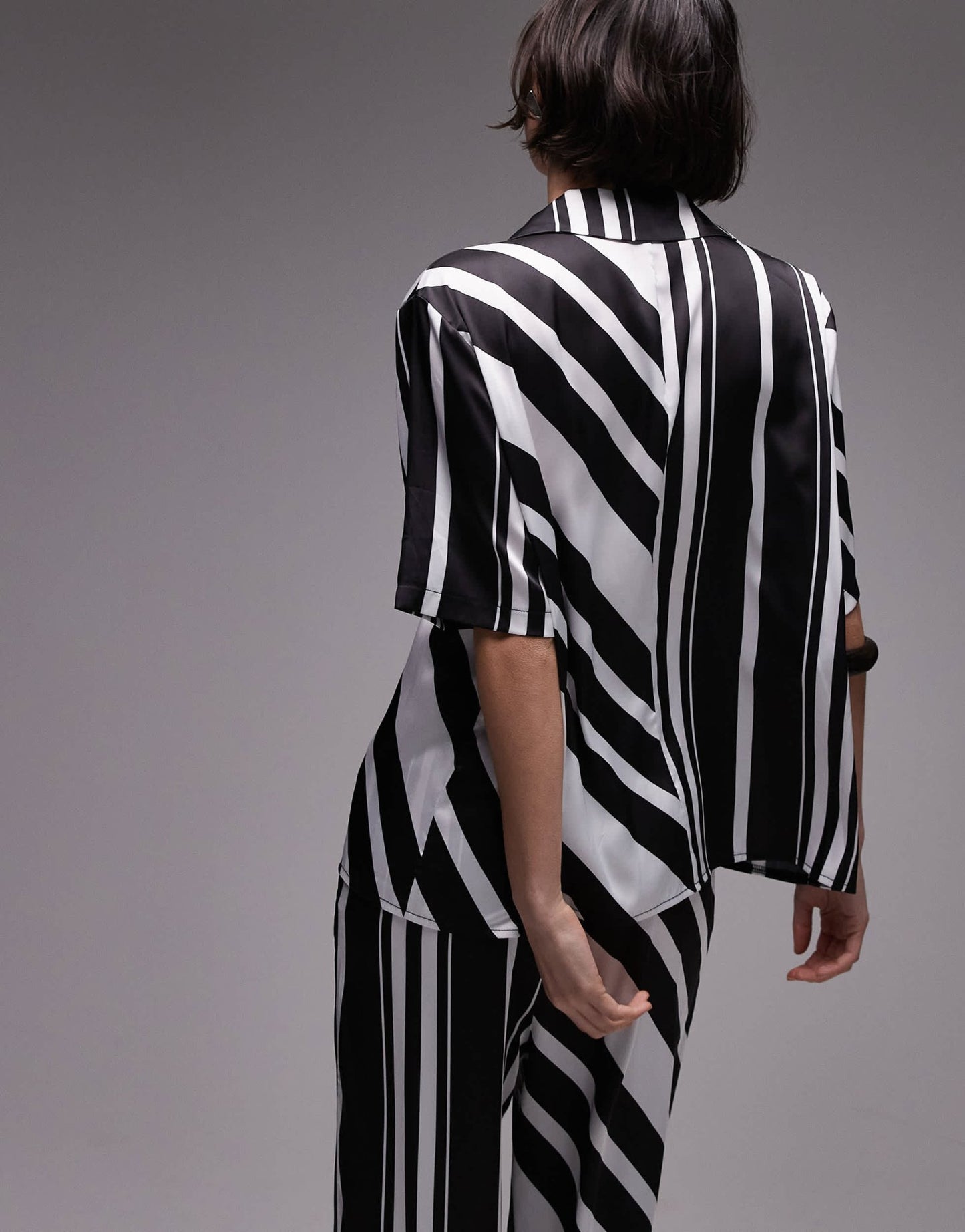 SNDYS tie front collared short sleeve shirt co - ord in mono stripe - ASOS Sample Sale