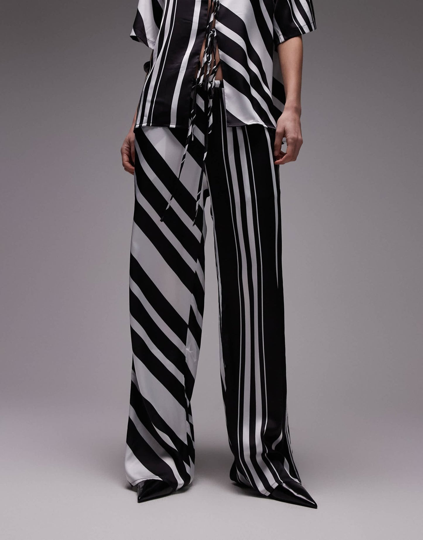 SNDYS wide leg trouser co-ord in mono stripe - ASOS Sample Sale