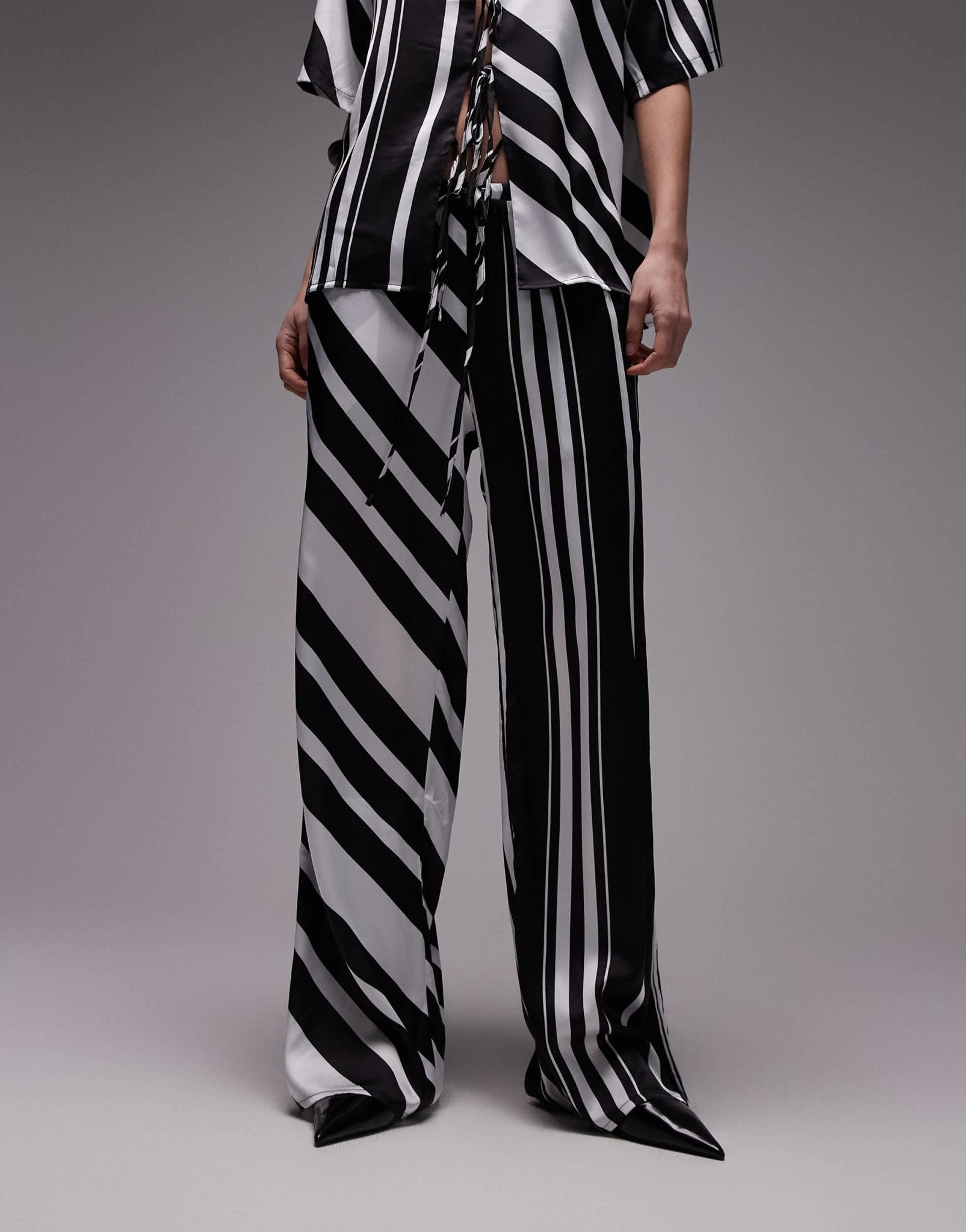 SNDYS wide leg trouser co-ord in mono stripe - ASOS Sample Sale