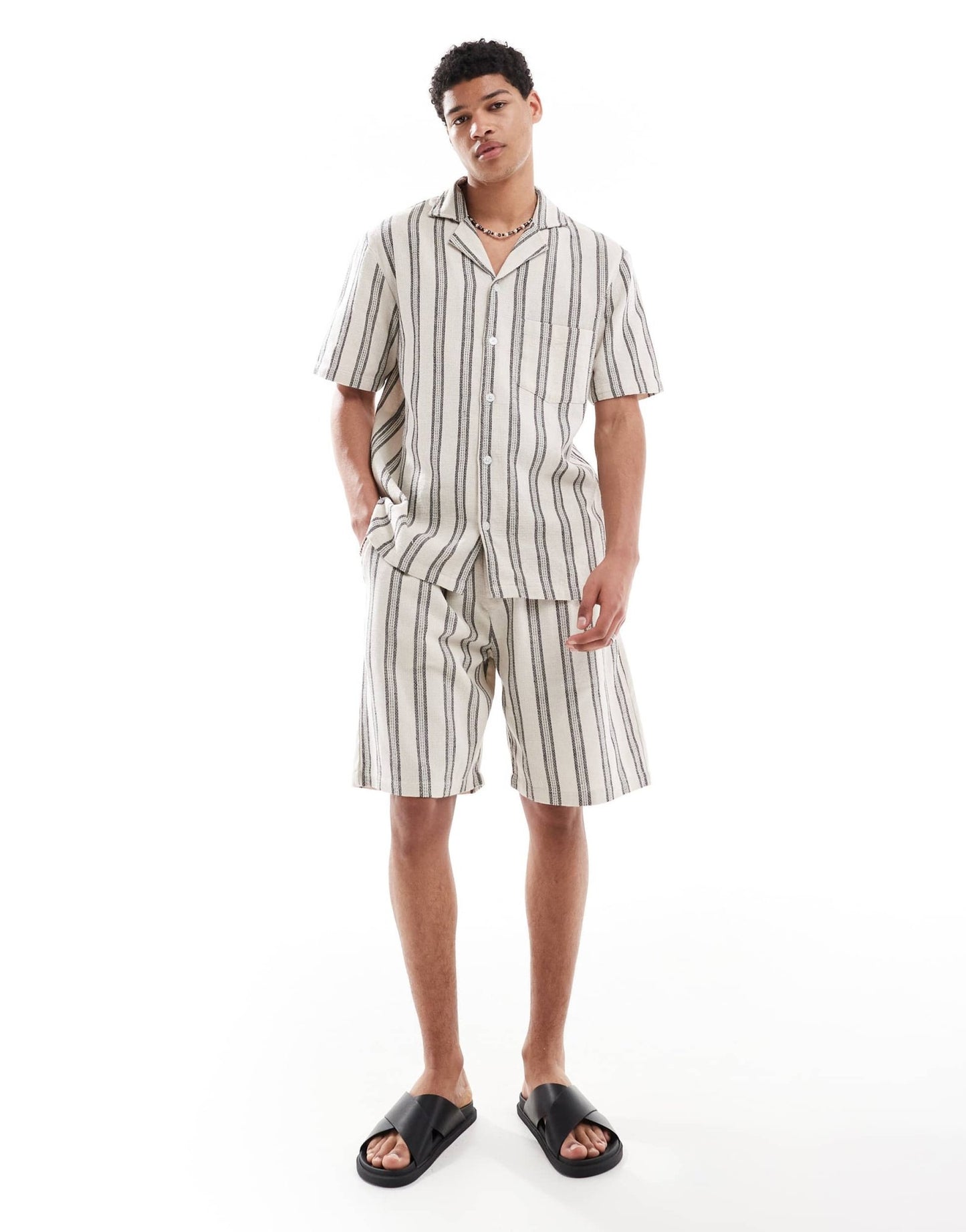 Sol Beach stripe crochet beach shirt in grey and white - ASOS Sample Sale