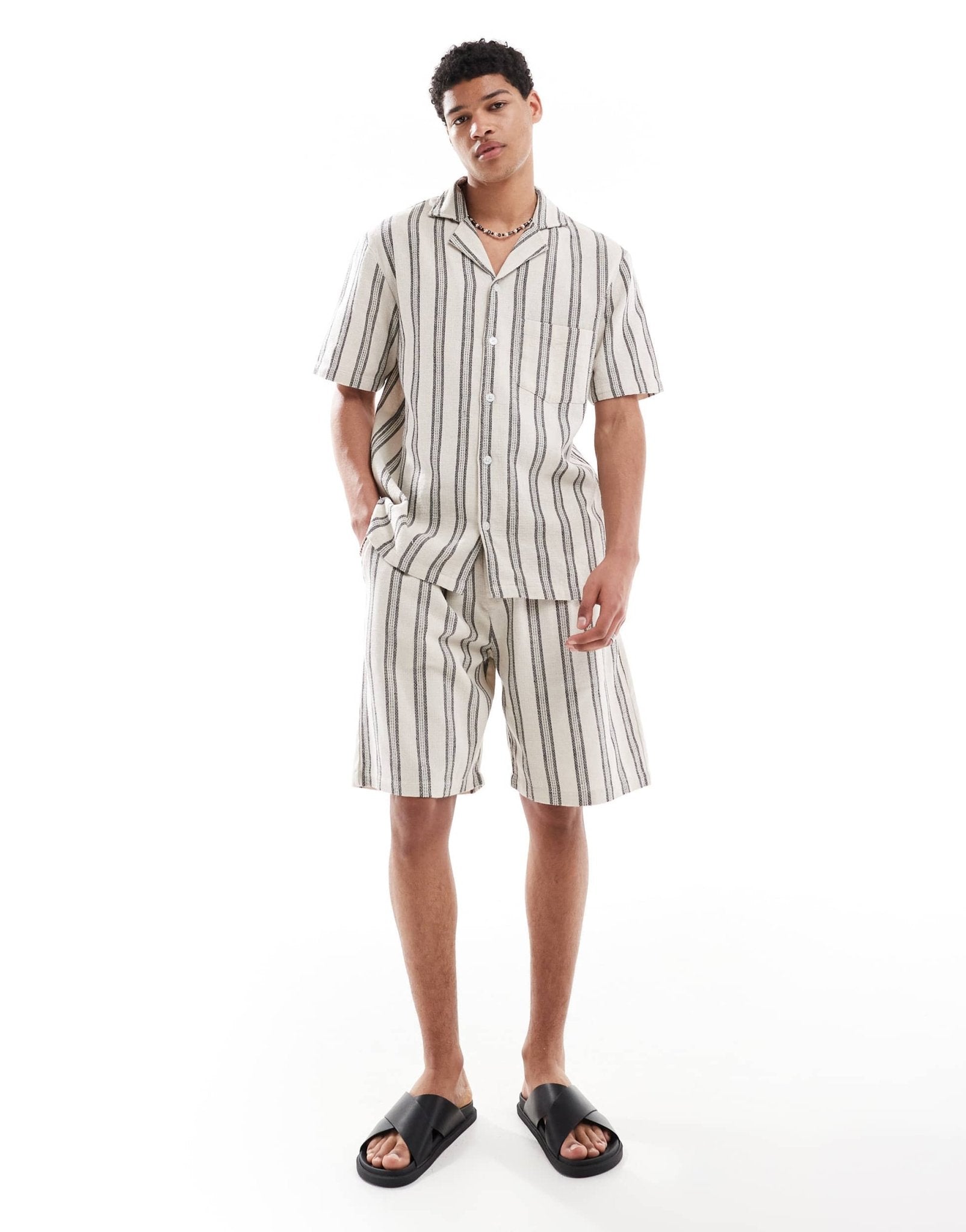 Sol Beach stripe crochet beach shirt in grey and white - ASOS Sample Sale