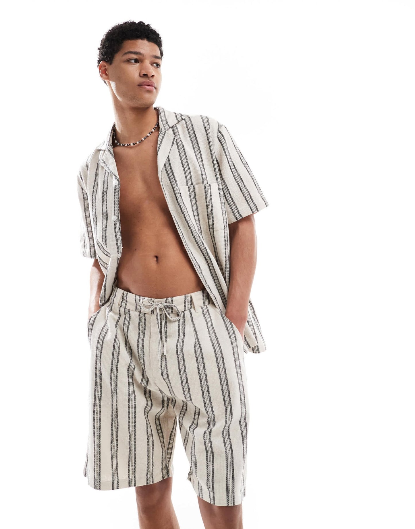 Sol Beach stripe crochet beach shorts in grey and white - ASOS Sample Sale