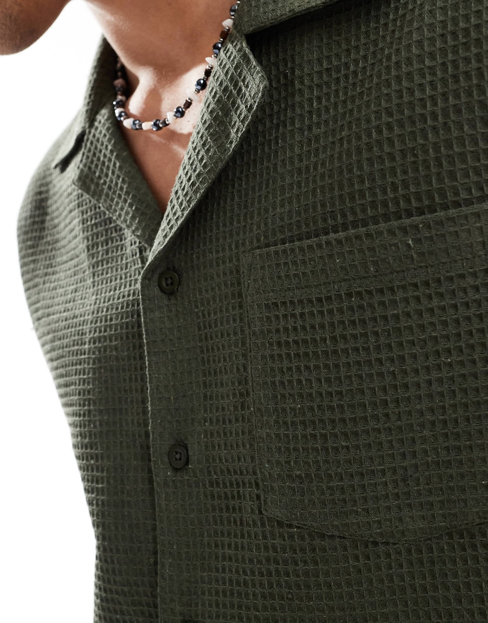 Sol Beach waffle beach shirt in khaki - ASOS Sample Sale