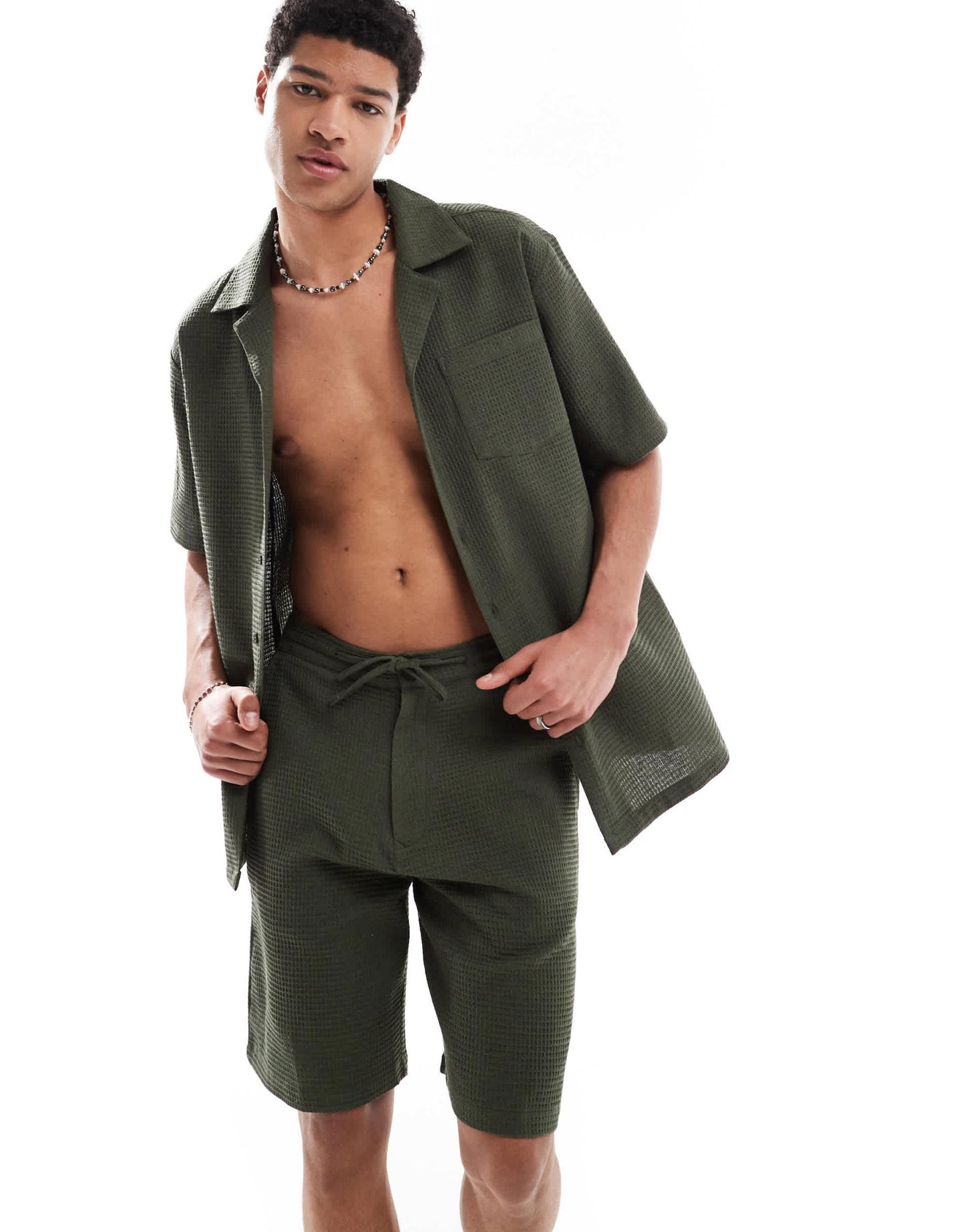 Sol Beach waffle beach short in khaki - ASOS Sample Sale
