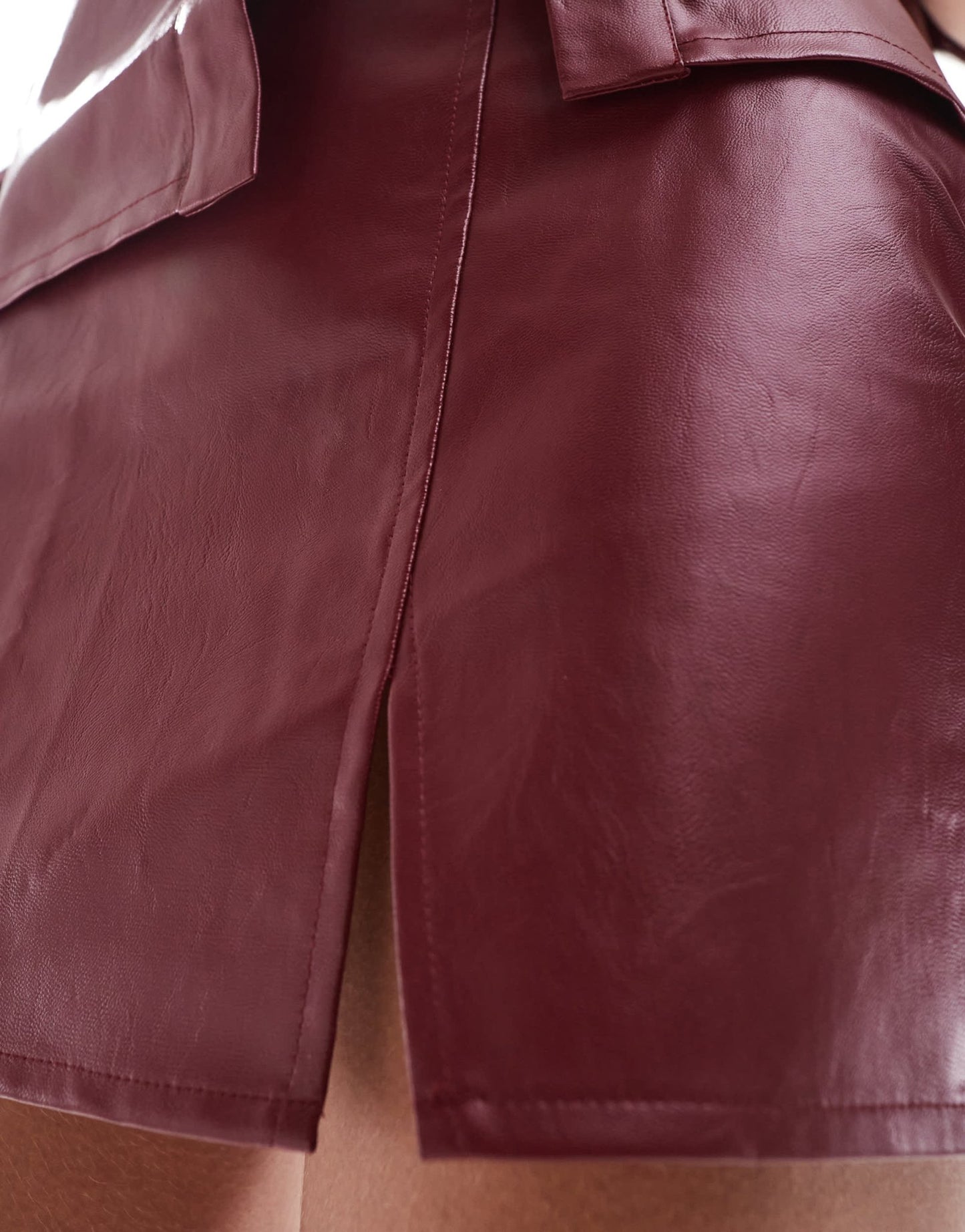 Something New Corpcore leather look mini skirt with slit co - ord in fired brick red - ASOS Sample Sale