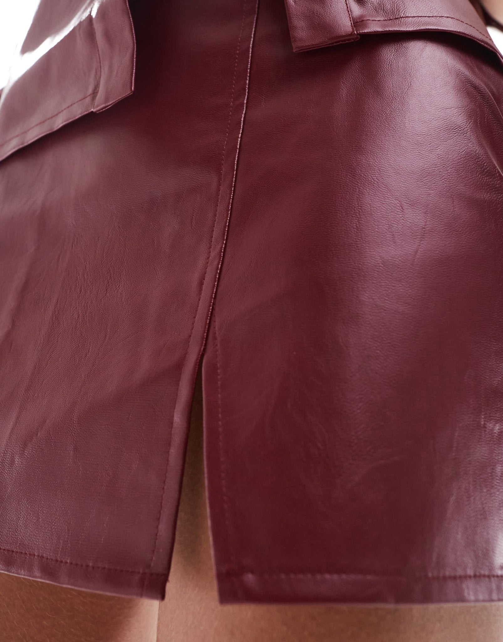Something New Corpcore leather look mini skirt with slit co - ord in fired brick red - ASOS Sample Sale