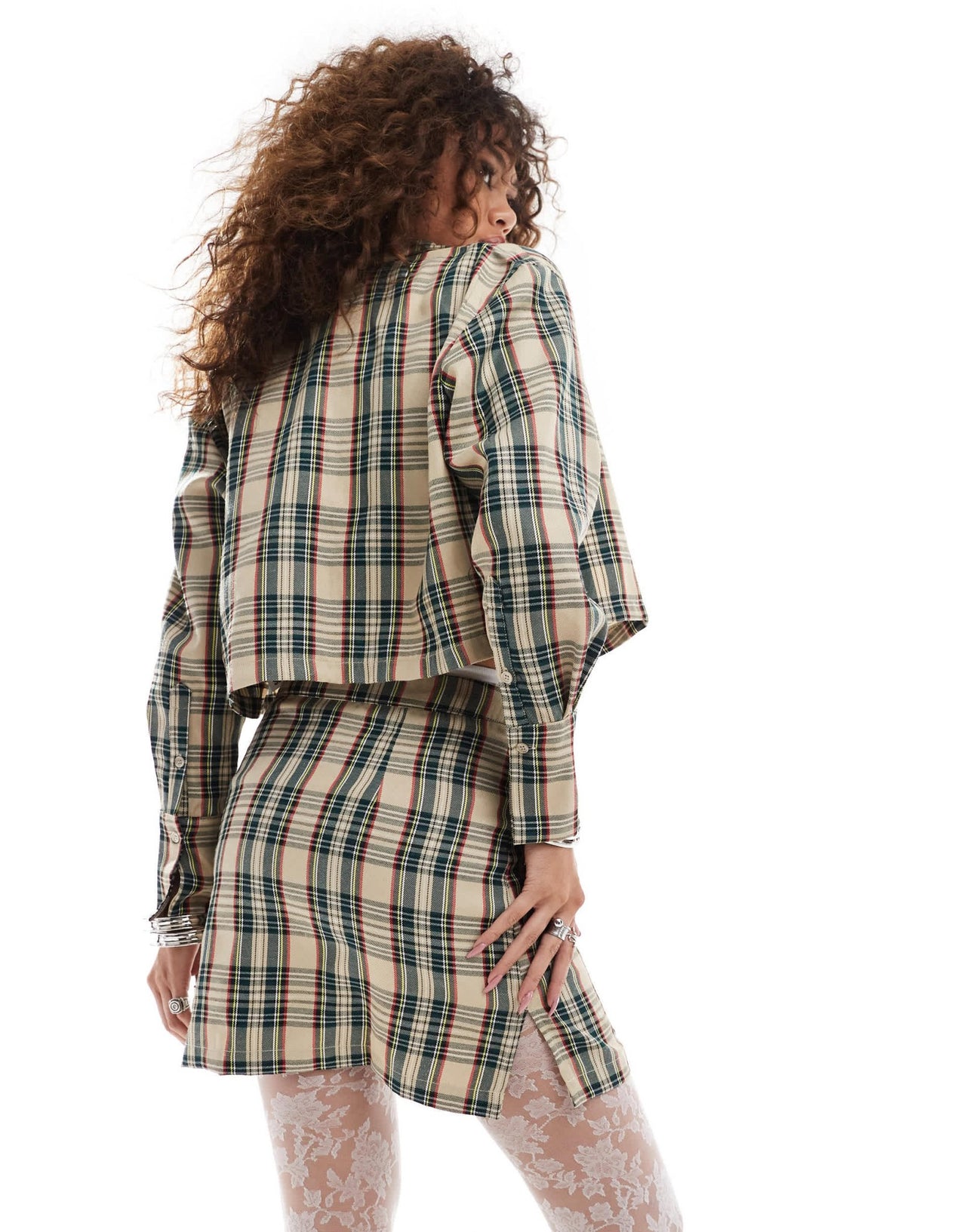 Something New tailored mini skirt co - ord in navy and beige check - ASOS Sample Sale