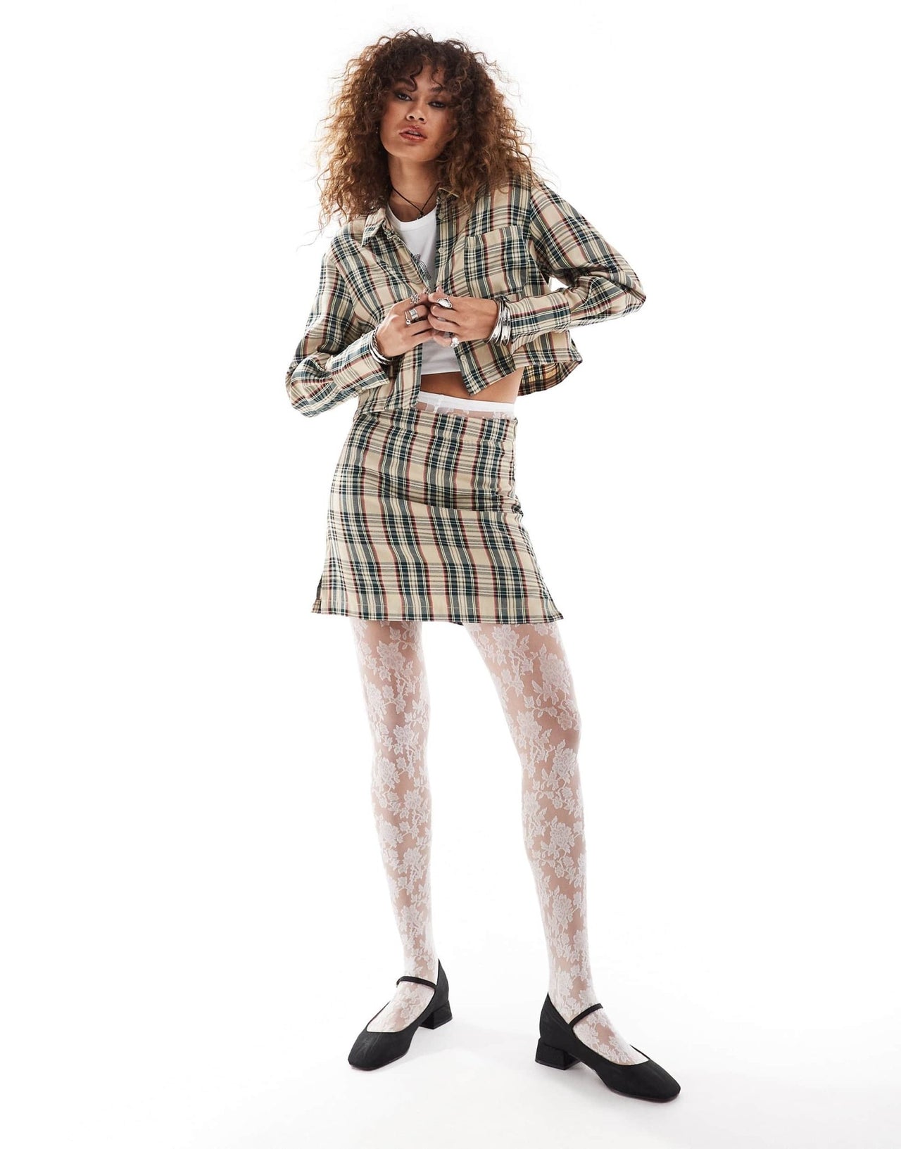 Something New tailored mini skirt co - ord in navy and beige check - ASOS Sample Sale
