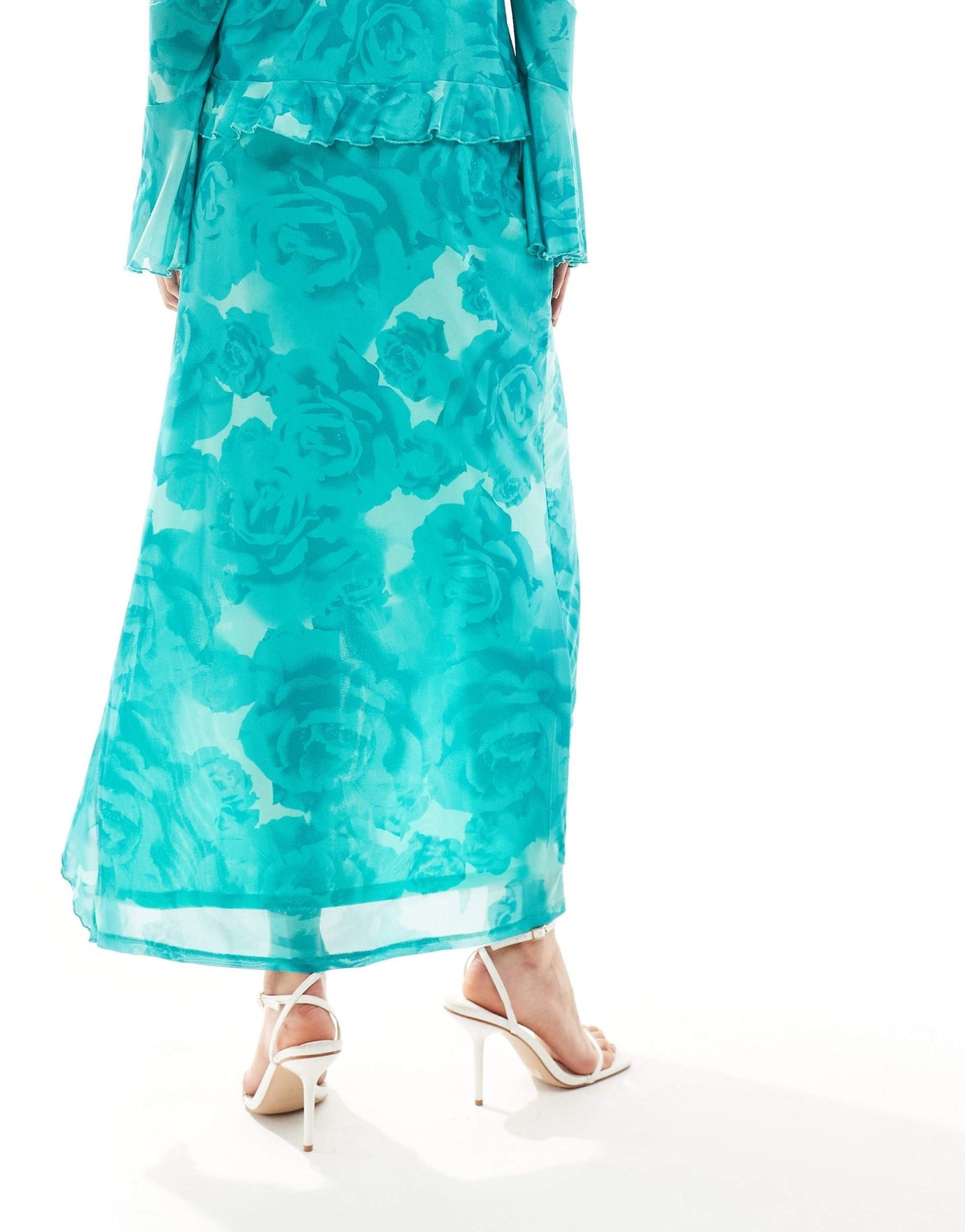 Something New X Cenit Nadir sheet frill detail maxi skirt co - ord in ocean blue print - ASOS Sample Sale