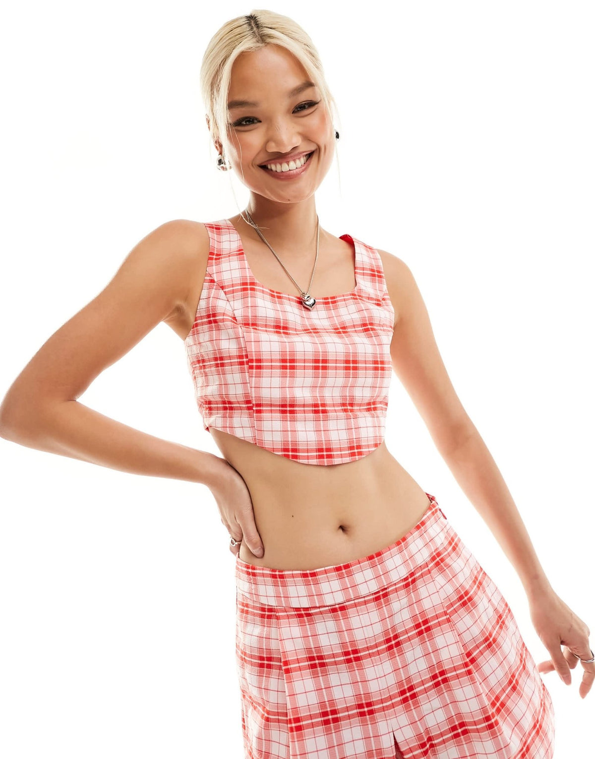 Something New X Chloe Frater corset top co - ord in red check - ASOS Sample Sale