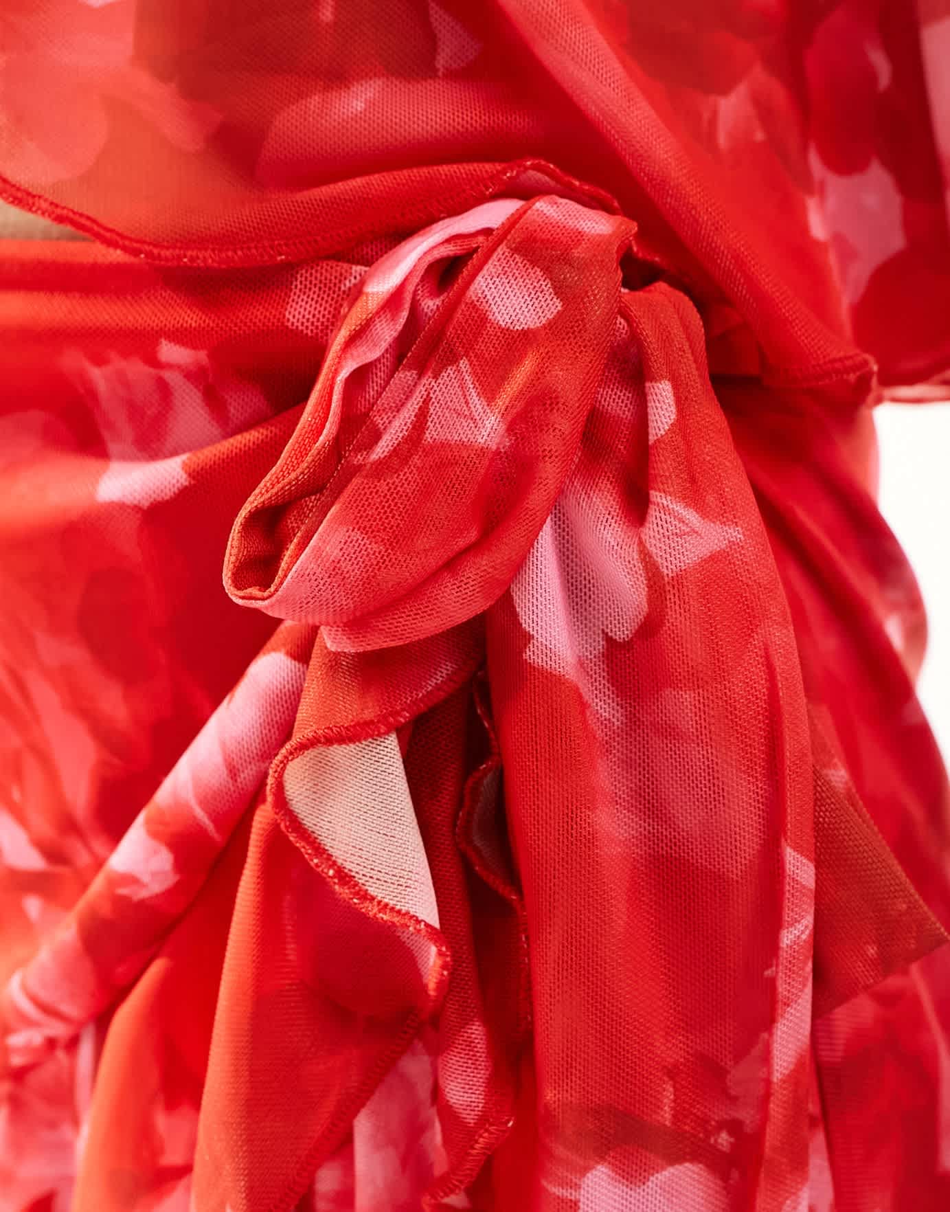 Something New X Chloe Frater mesh frill detail mini skirt co - ord in red washed floral - ASOS Sample Sale