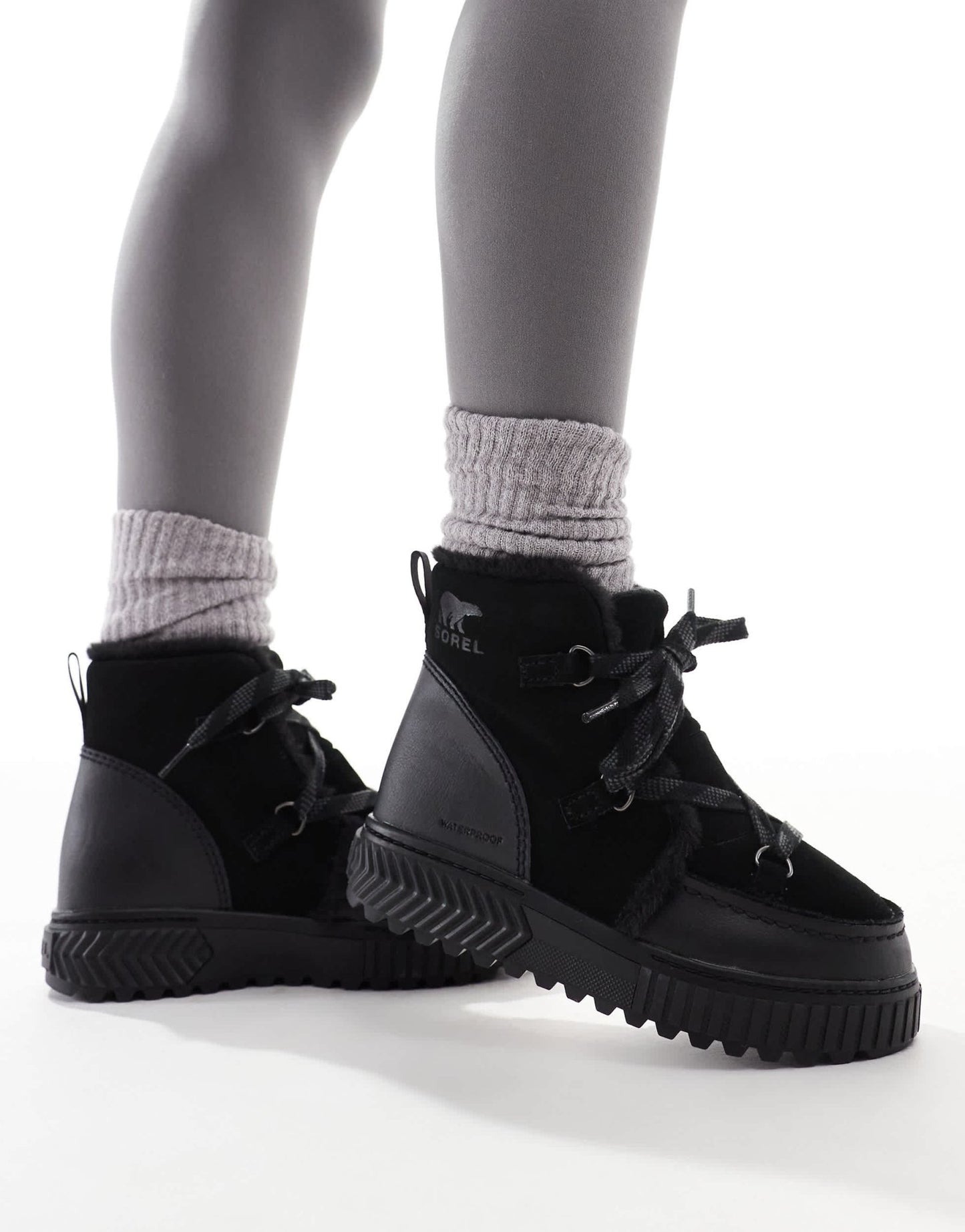 Sorel ONA AVE Alpine WP fleece lined waterproof leather boots in black - ASOS Sample Sale