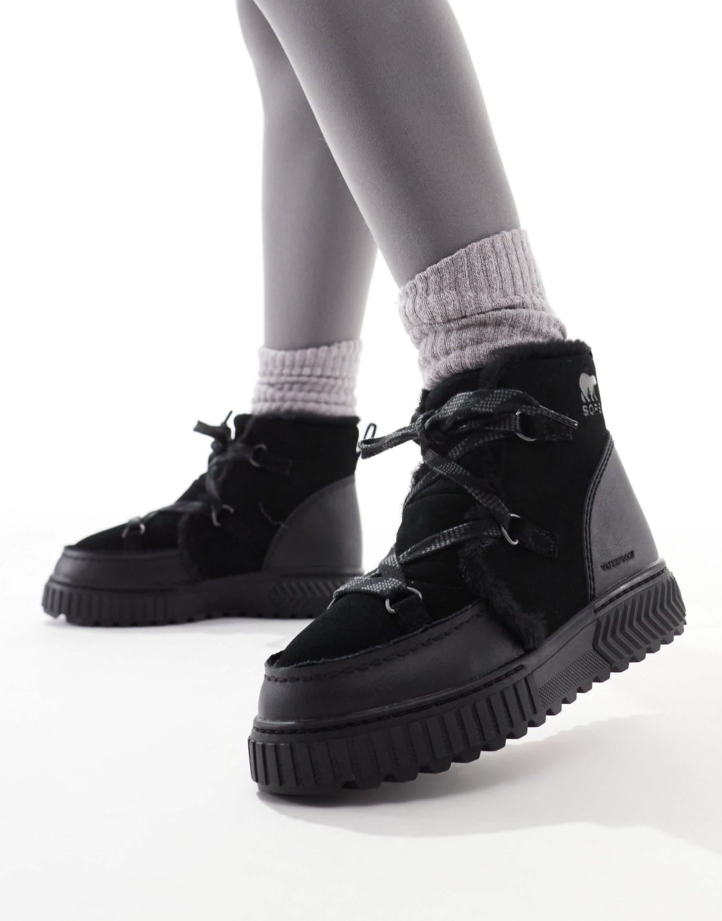 Sorel ONA AVE Alpine WP fleece lined waterproof leather boots in black - ASOS Sample Sale