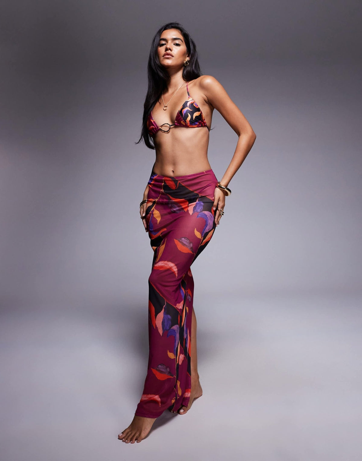 South Beach abstract print mesh maxi beach skirt in magenta - ASOS Sample Sale