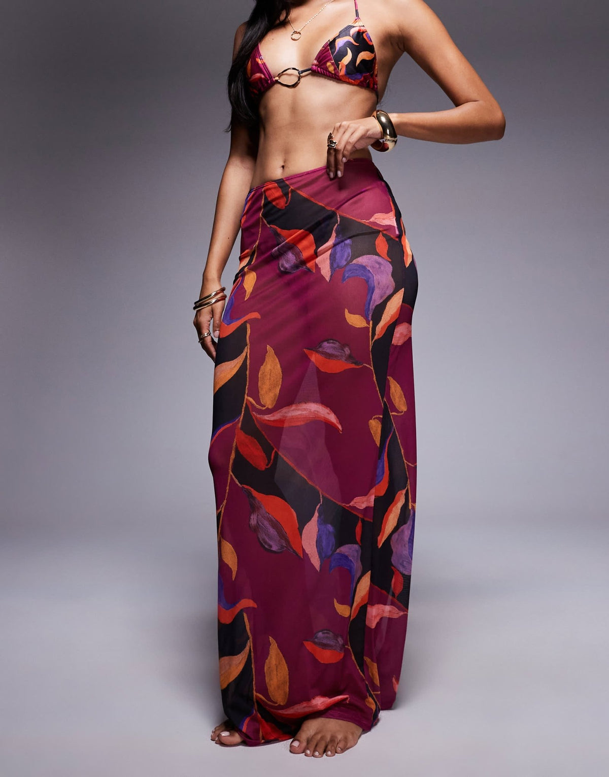 South Beach abstract print mesh maxi beach skirt in magenta - ASOS Sample Sale