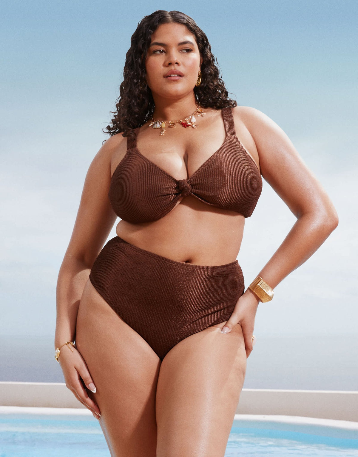 South Beach Curve crinkle bikini top in brown - ASOS Sample Sale