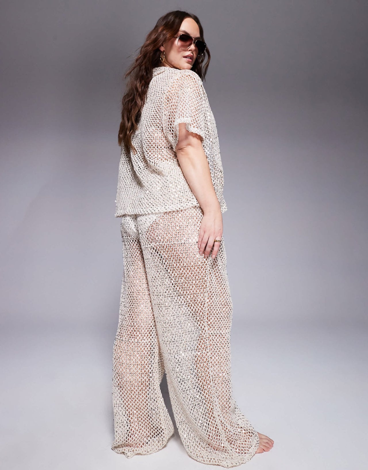 South Beach Curve crochet beach trouser co - ord in cream - ASOS Sample Sale