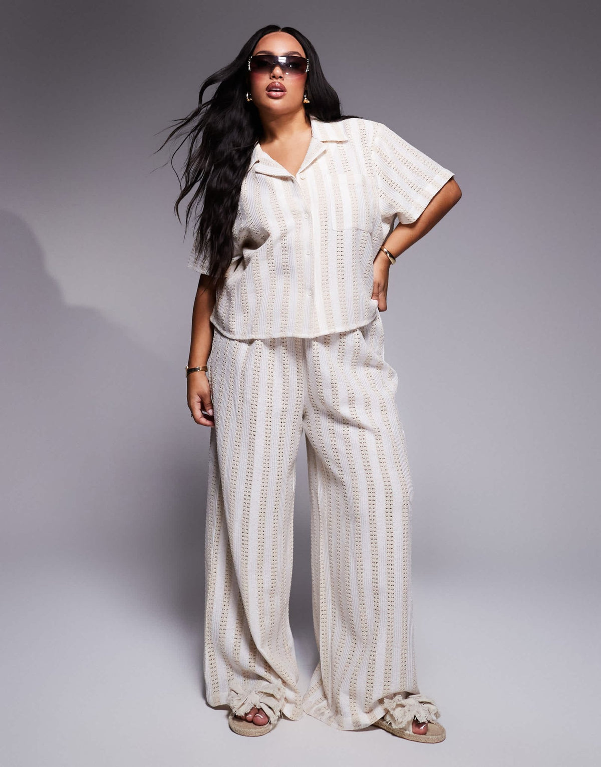 South Beach Curve crochet trousers in beige and cream tile - ASOS Sample Sale