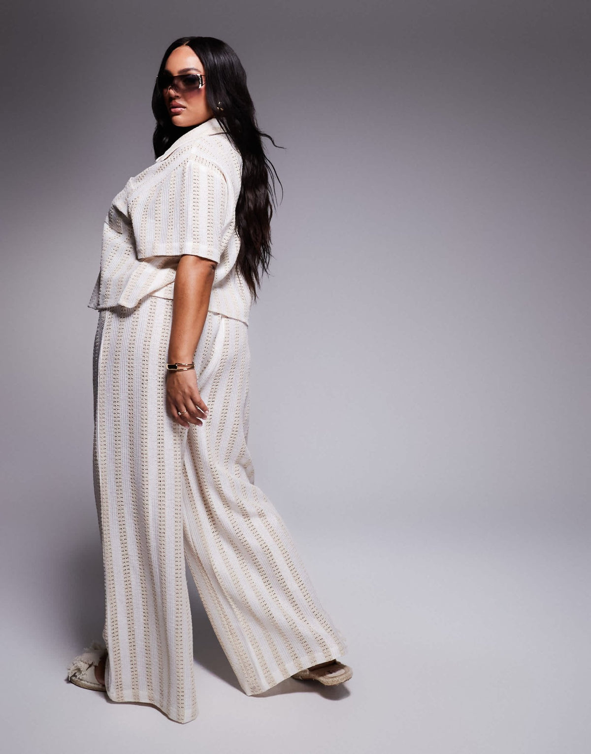 South Beach Curve crochet trousers in beige and cream tile - ASOS Sample Sale