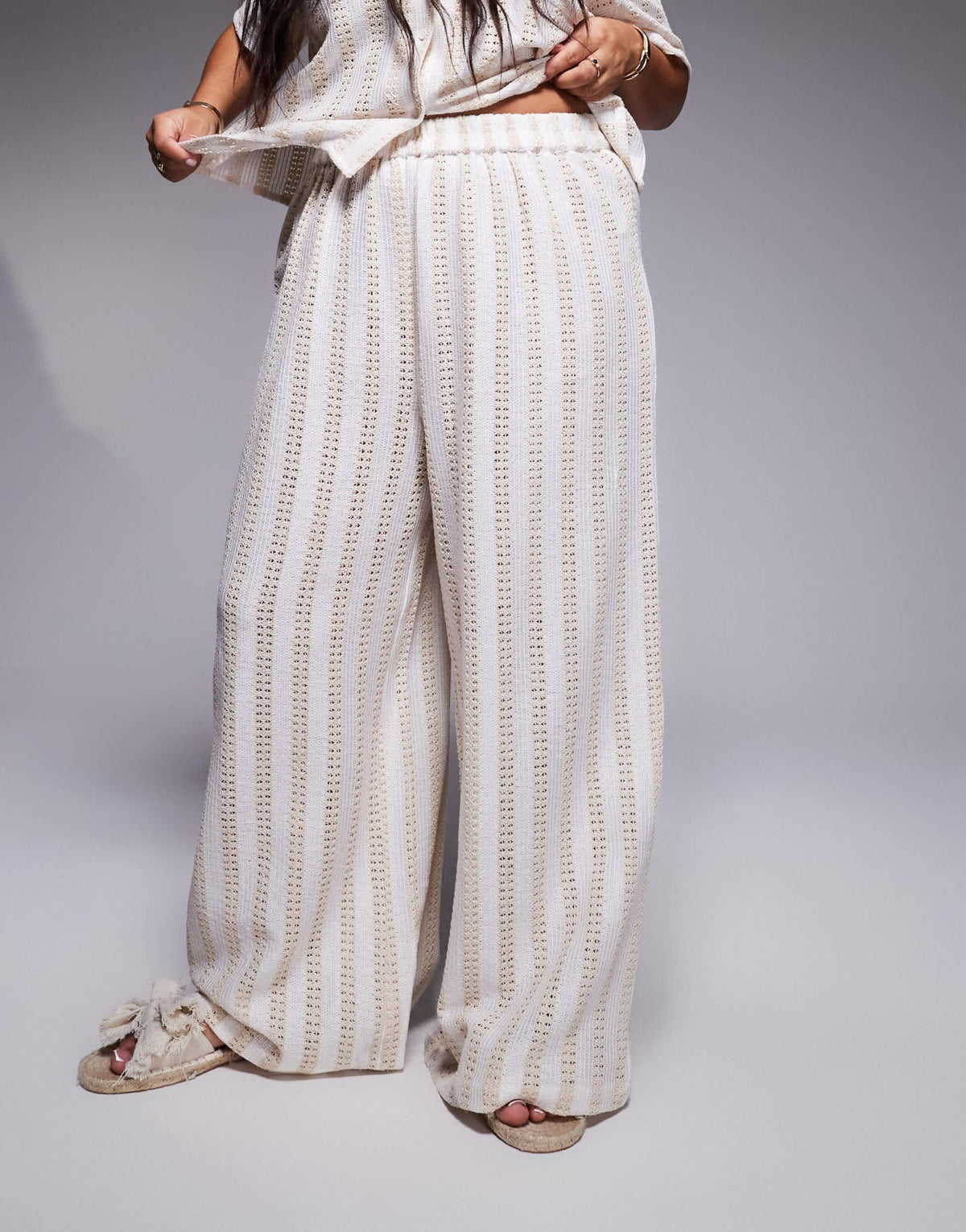 South Beach Curve crochet trousers in beige and cream tile - ASOS Sample Sale