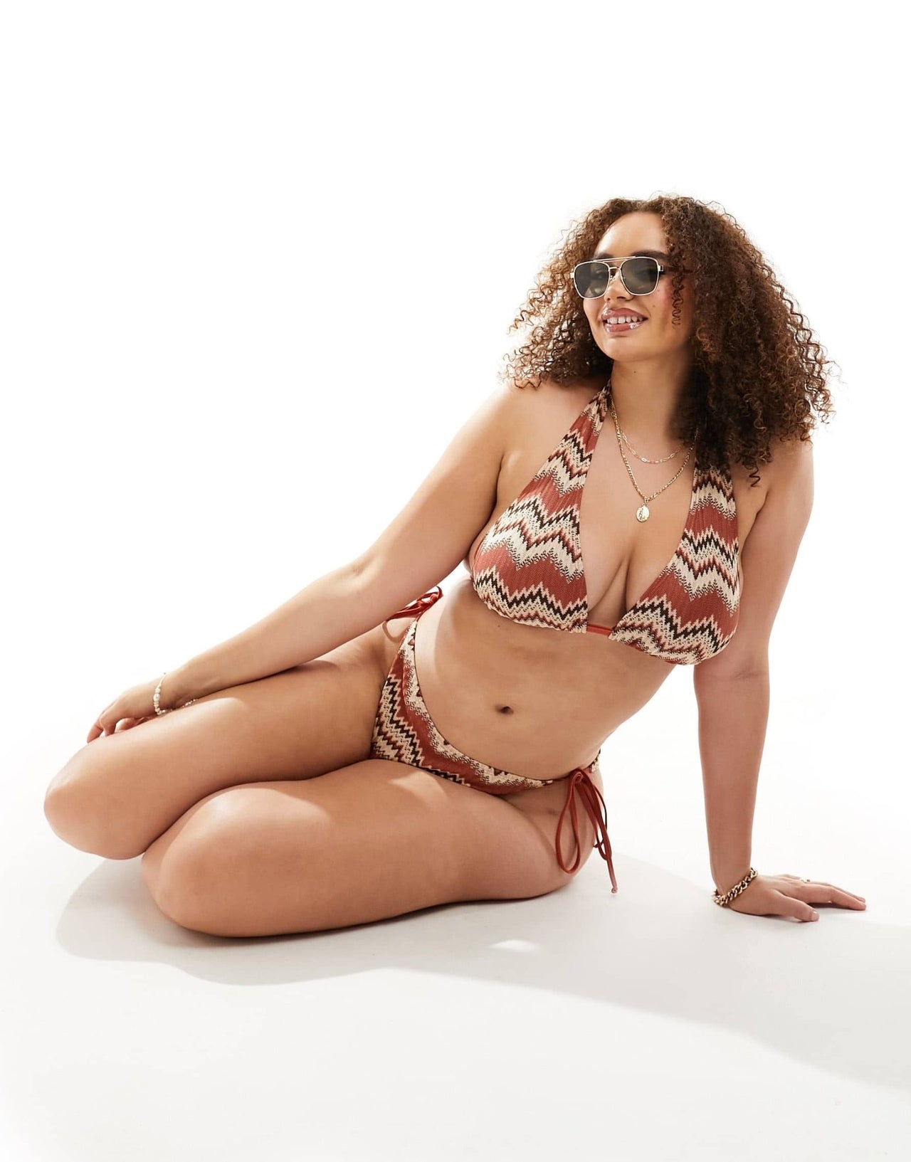 South Beach Curve embroidered tie side bikini bottom in rust - ASOS Sample Sale