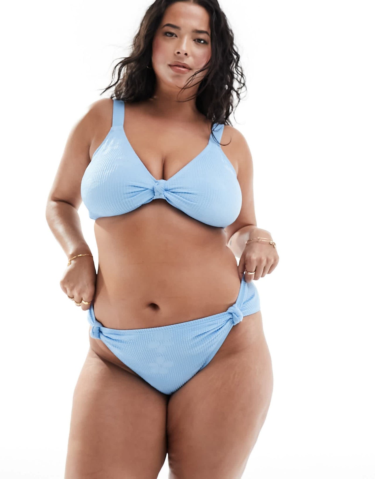South Beach Curve jacquard crinkle high waist bikini bottom in cornflower blue - ASOS Sample Sale