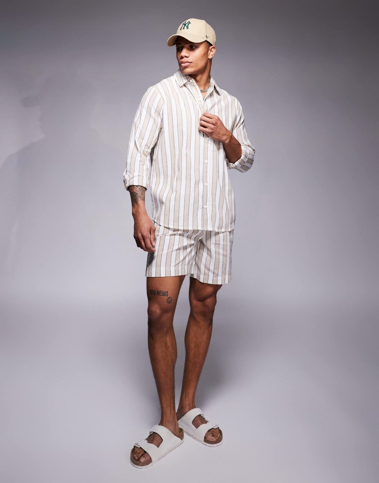 South Beach drawstring beach shorts in beige and white stripe - ASOS Sample Sale